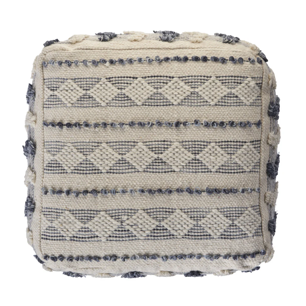 Blue Wool Ottoman By Homeroots - Image 8