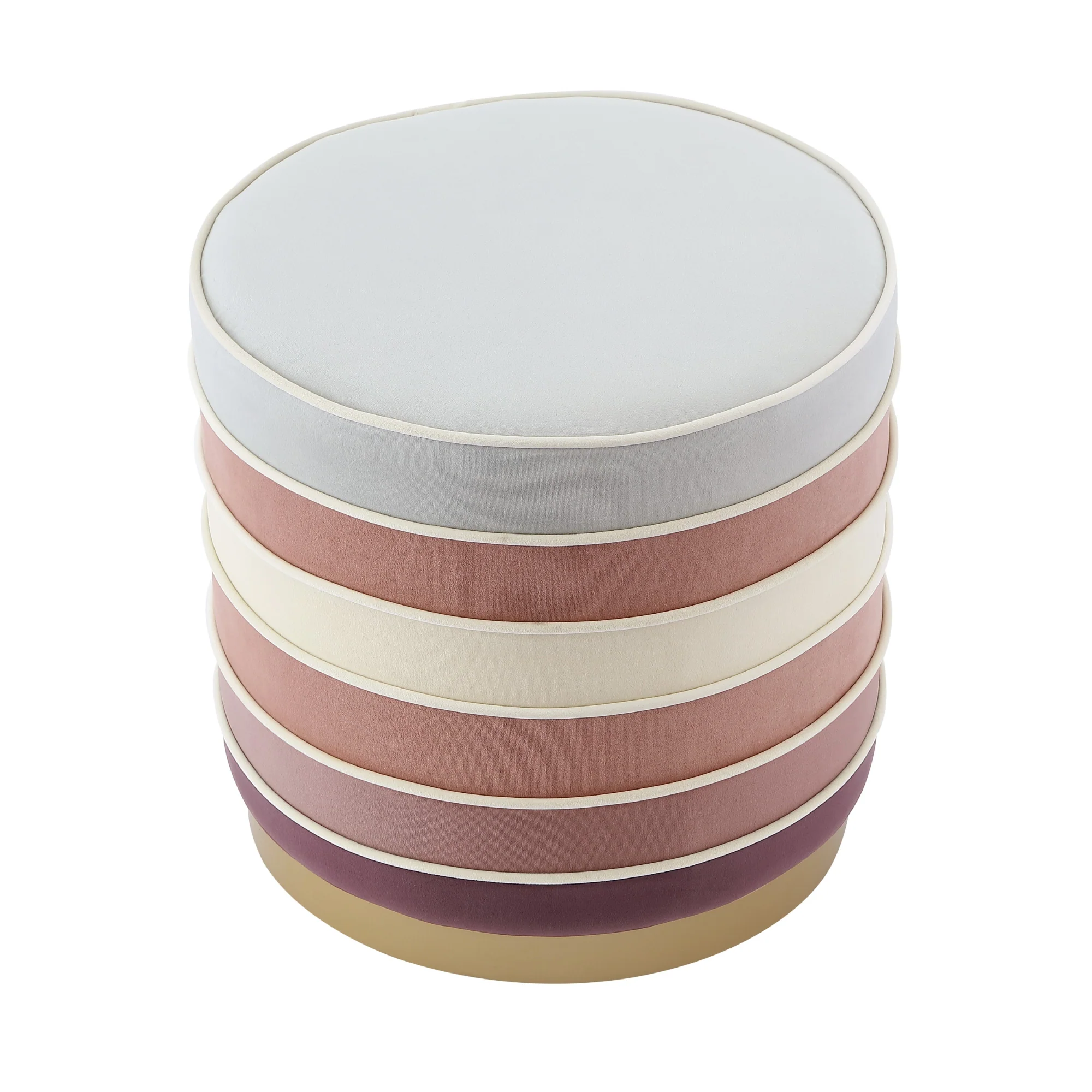 Blush Velvet And Gold Round Striped Ottoman By Homeroots - Image 3