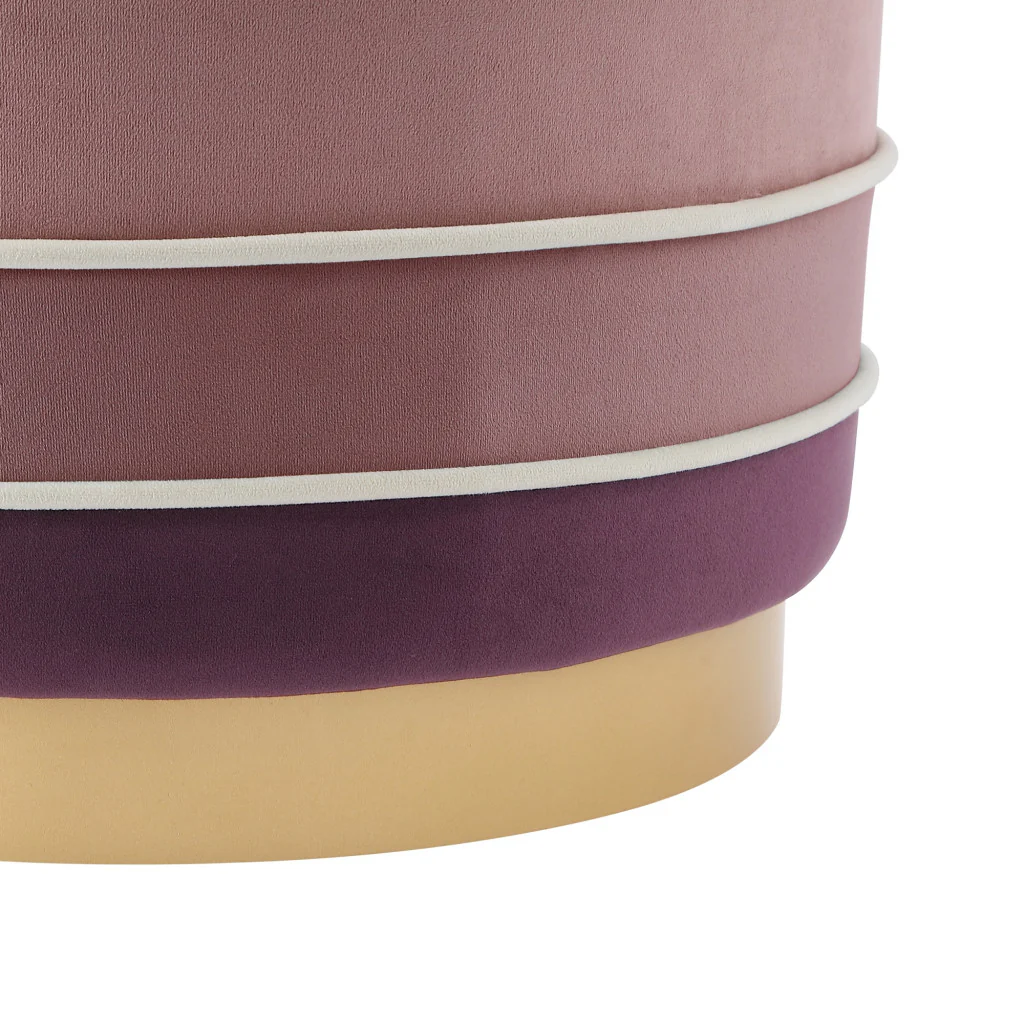 Blush Velvet And Gold Round Striped Ottoman By Homeroots - Image 4