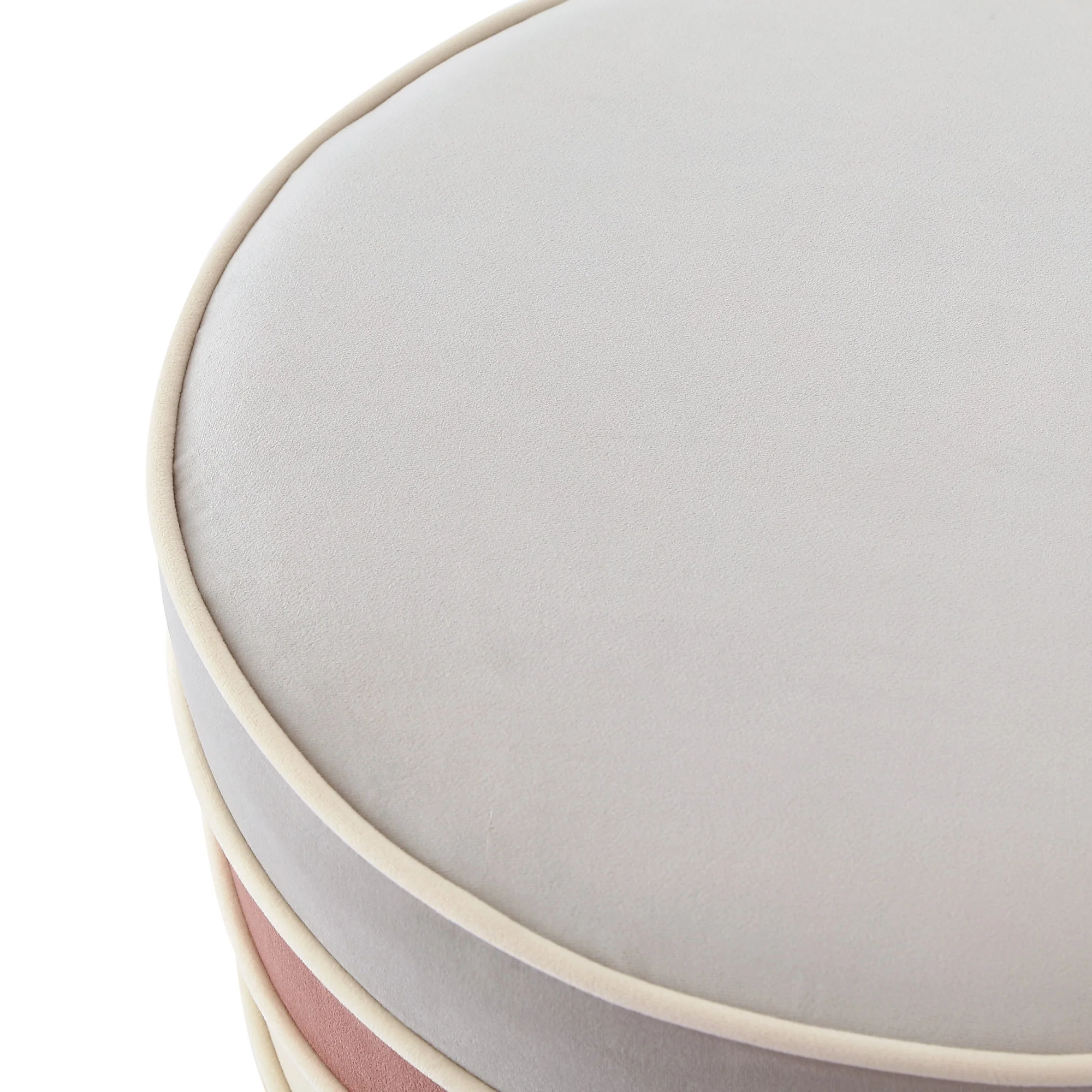 Blush Velvet And Gold Round Striped Ottoman By Homeroots - Image 6