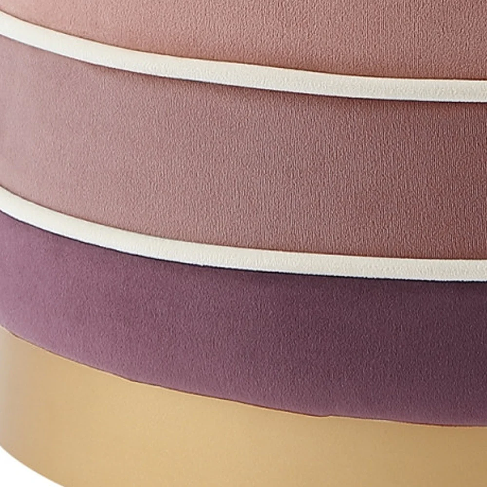 Blush Velvet And Gold Round Striped Ottoman By Homeroots - Image 7