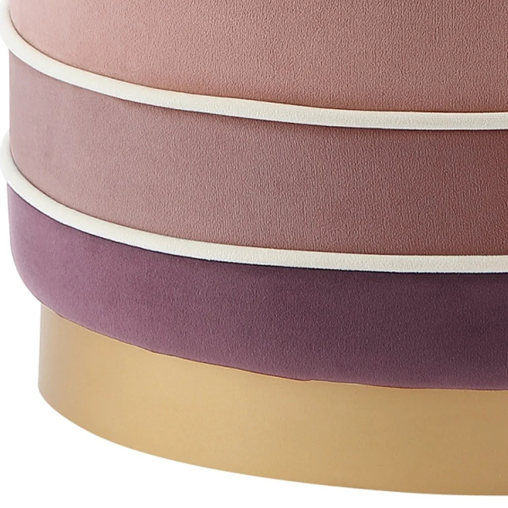 Blush Velvet And Gold Round Striped Ottoman By Homeroots - Image 8