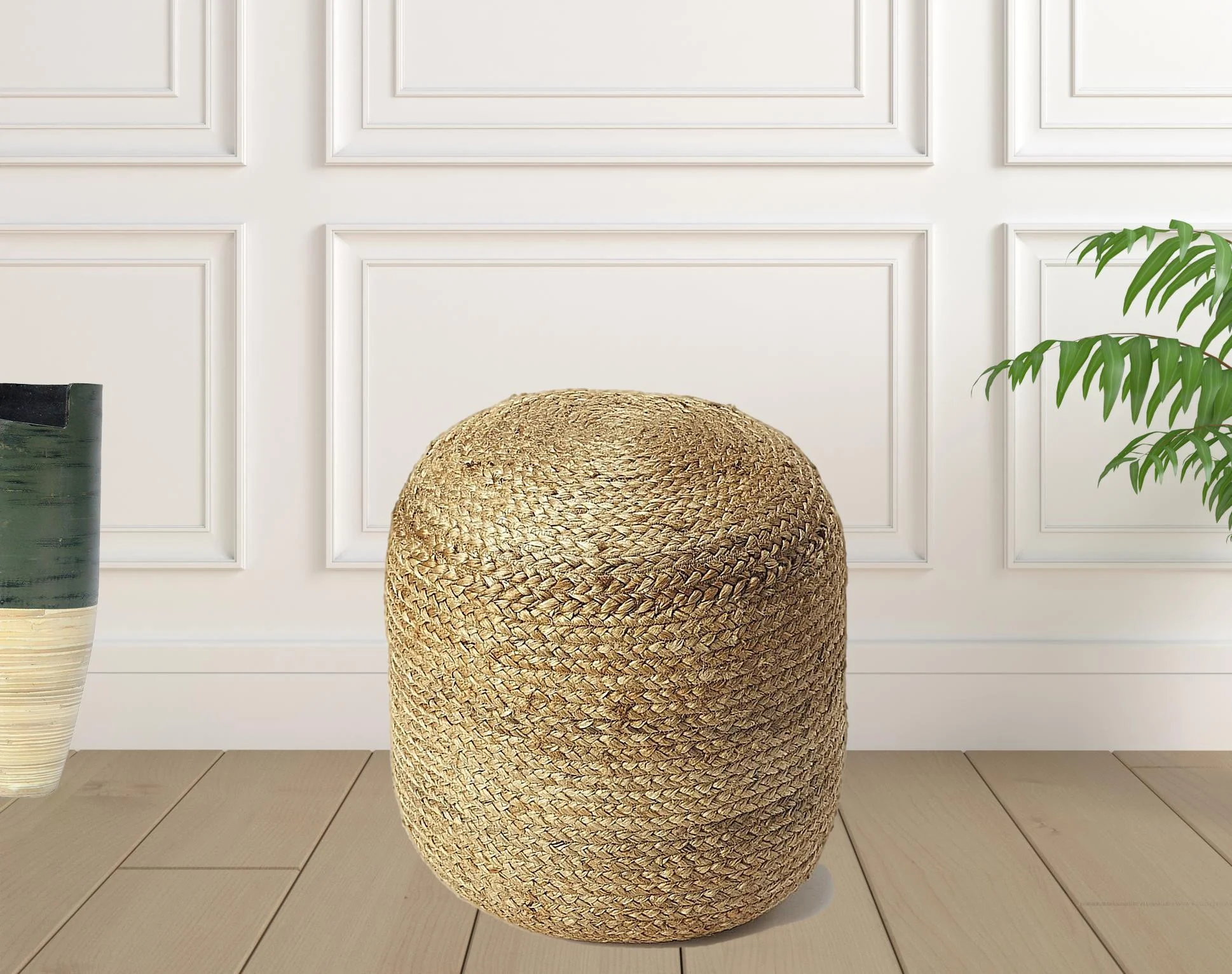 Bohemian Bullet Jute Pouf Ottoman By Homeroots - Image 2