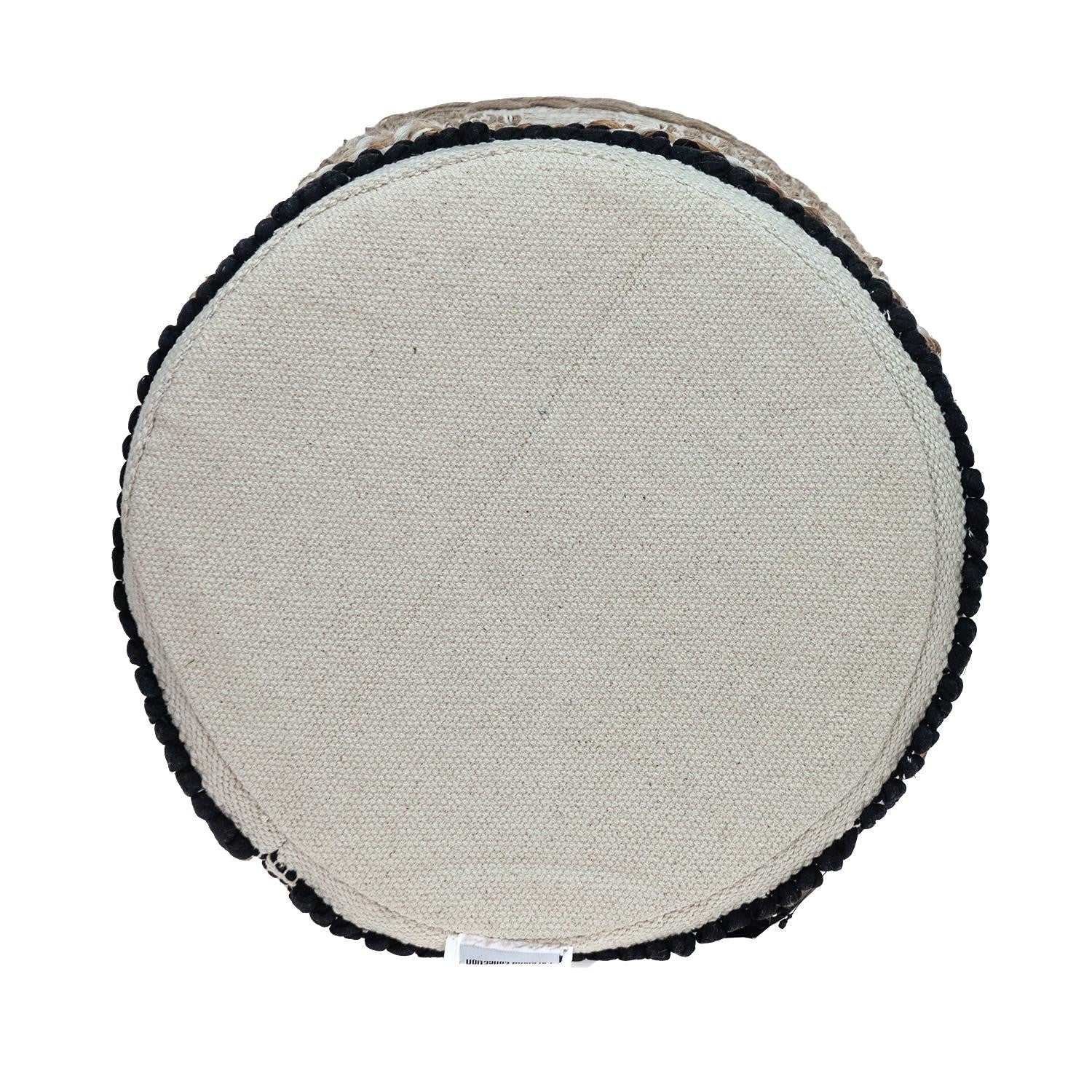 Boho Beige and Black Cotton Jute Stool By Homeroots - Image 2