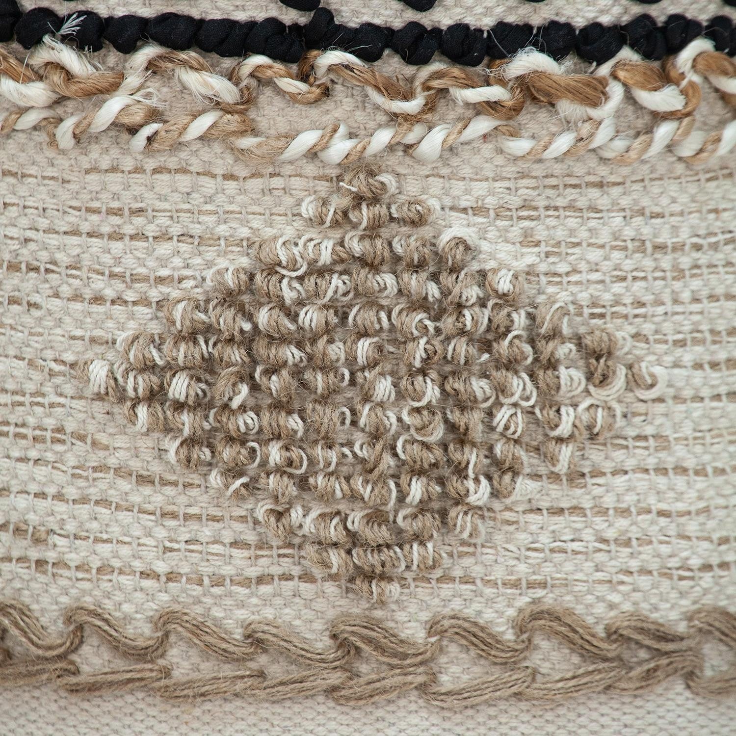 Boho Beige and Black Cotton Jute Stool By Homeroots - Image 5