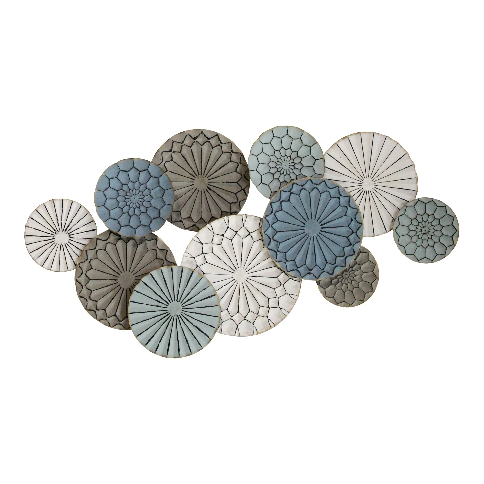 Boho Blue Green Ivory Metal Plates Wall Decor By Homeroots - Image 2