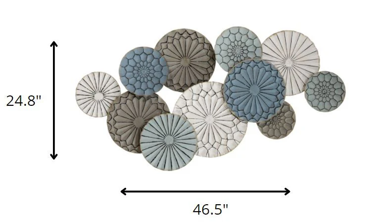 Boho Blue Green Ivory Metal Plates Wall Decor By Homeroots - Image 4