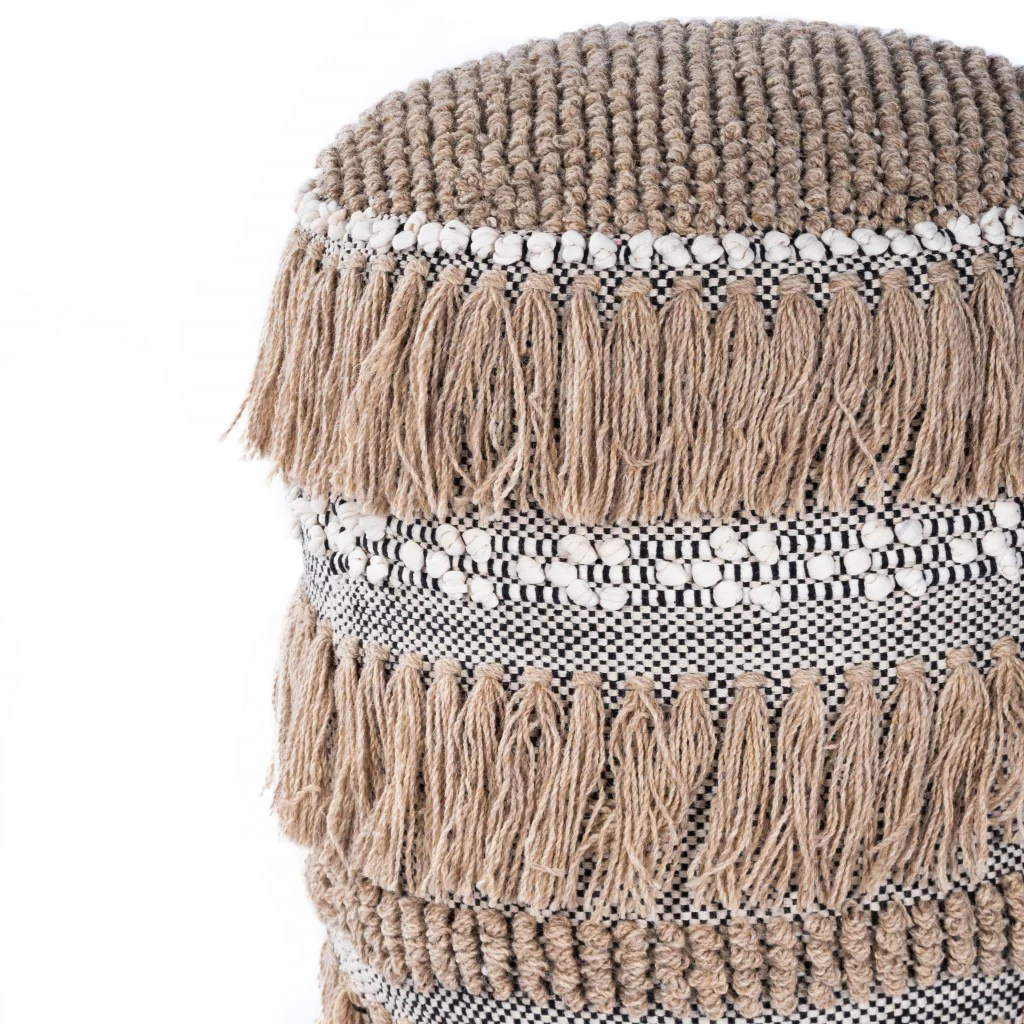Boho Bullet Tassel Pouf Ottoman By Homeroots - Image 3