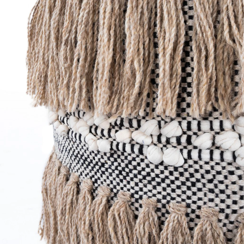Boho Bullet Tassel Pouf Ottoman By Homeroots - Image 5