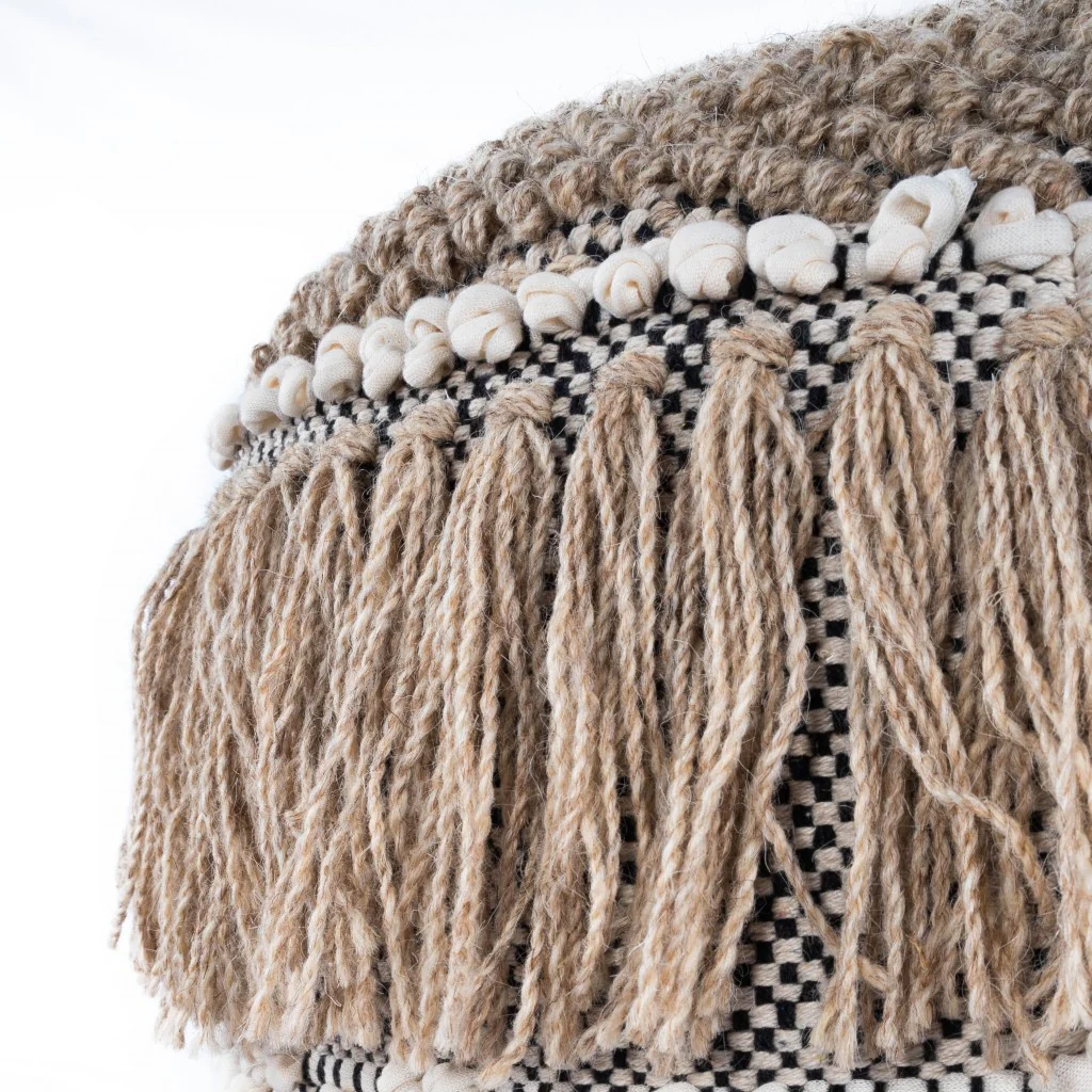 Boho Bullet Tassel Pouf Ottoman By Homeroots - Image 6