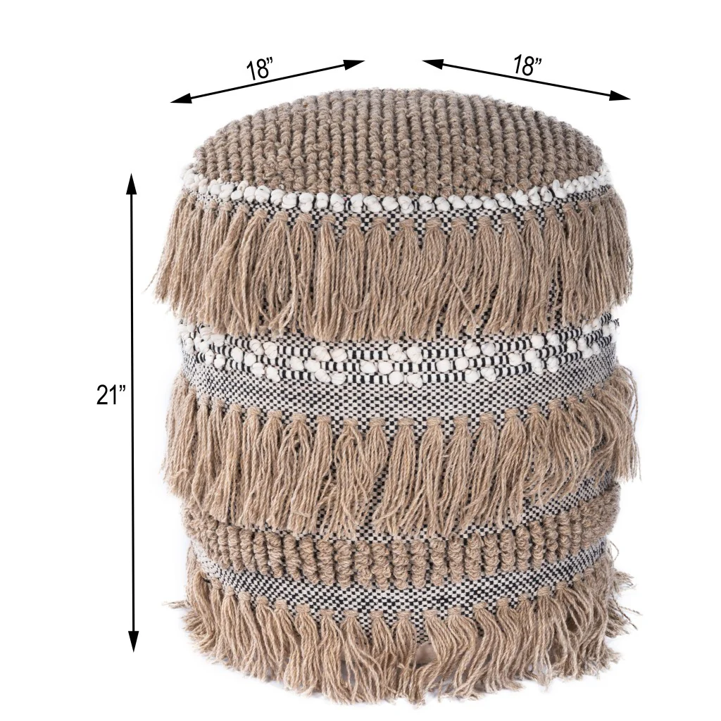 Boho Bullet Tassel Pouf Ottoman By Homeroots - Image 8