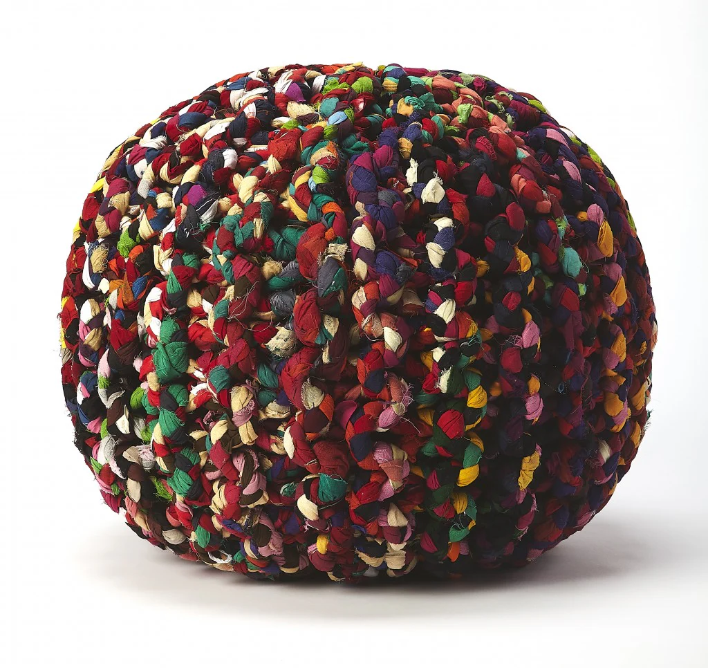 Boho Multi Color Rag Pouf Ottoman By Homeroots - Image 2