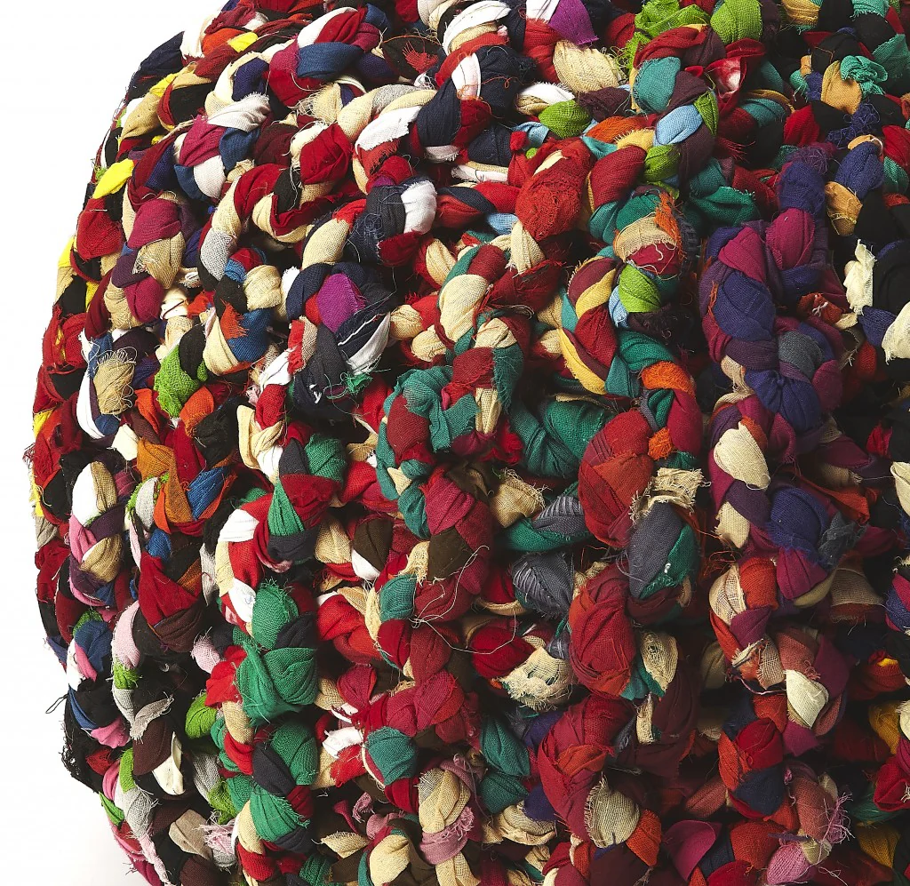 Boho Multi Color Rag Pouf Ottoman By Homeroots - Image 4