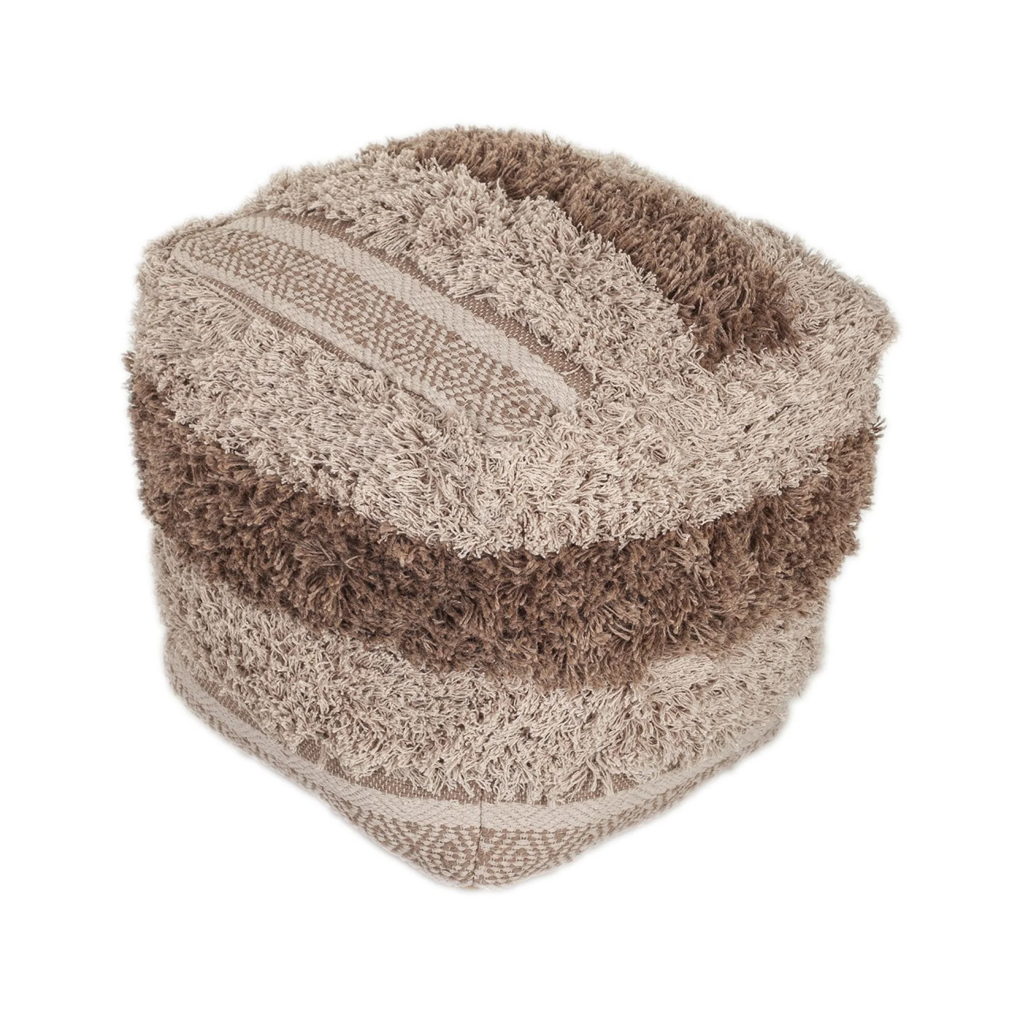 Boho Shaggy Khaki Textured Pouf By Homeroots - Image 3