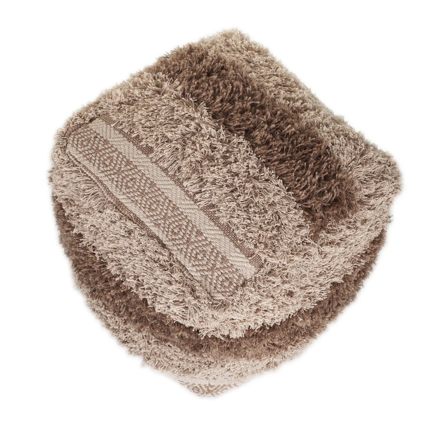 Boho Shaggy Khaki Textured Pouf By Homeroots - Image 4