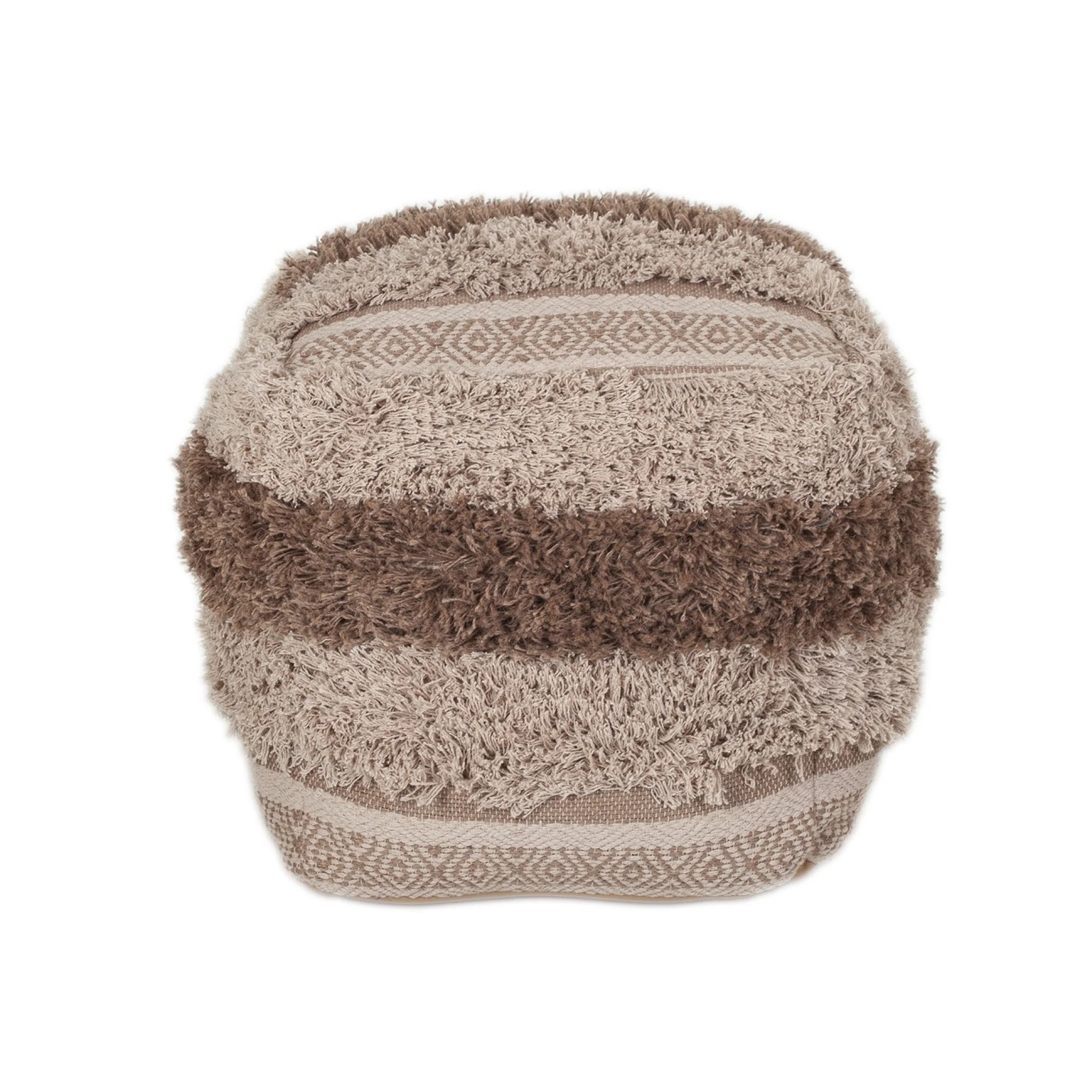 Boho Shaggy Khaki Textured Pouf By Homeroots - Image 7