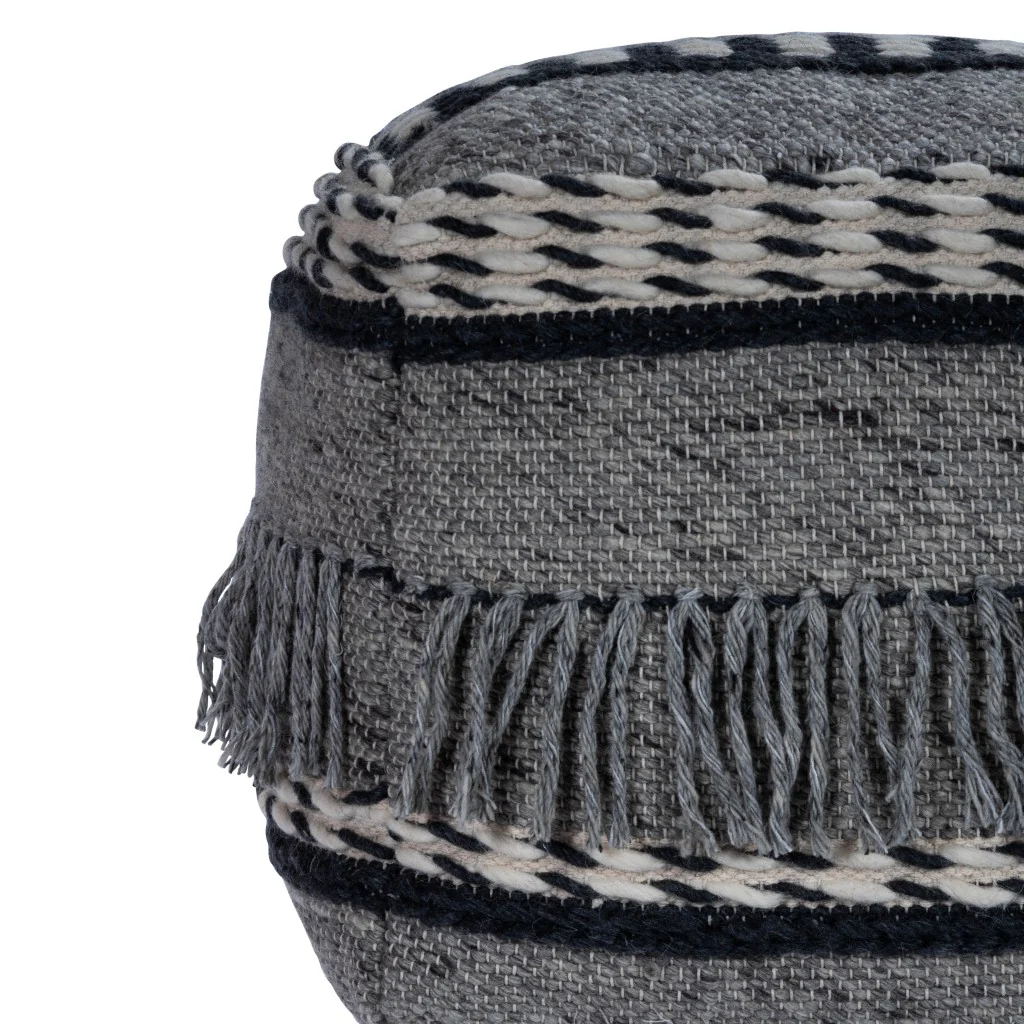 Boho Square Black and Gray Pouf Ottoman By Homeroots - Image 5