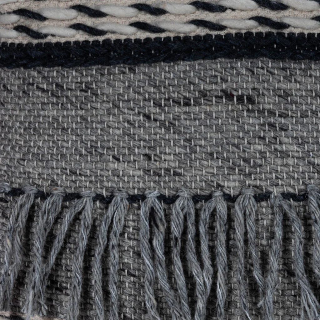 Boho Square Black and Gray Pouf Ottoman By Homeroots - Image 8