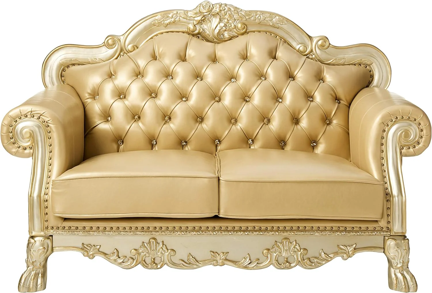 Bone And Gold Faux Leather Loveseat and Toss Pillows By Homeroots - Image 6