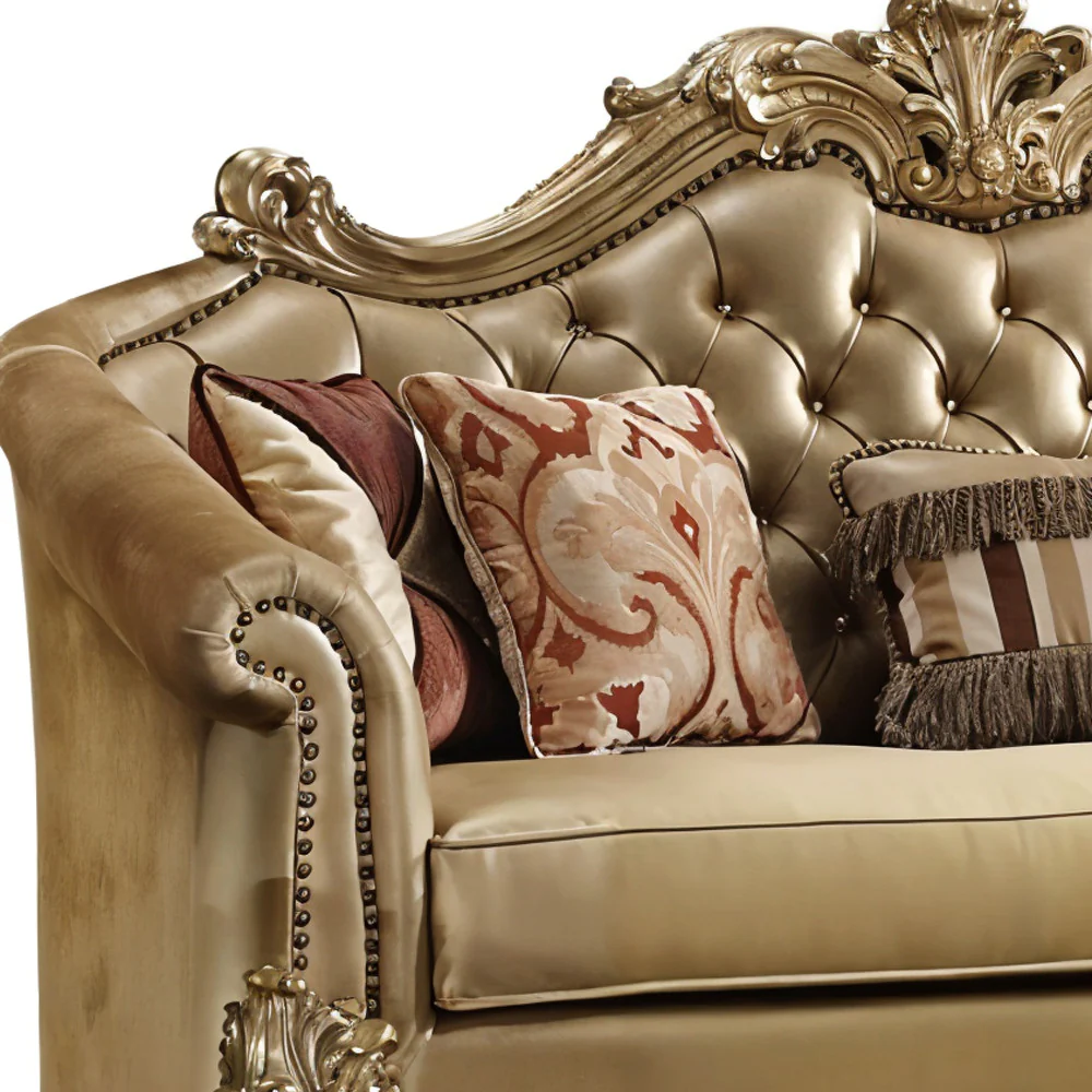 Bone Faux Leather Sofa And Toss Pillows With Gold Legs By Homeroots - Image 3