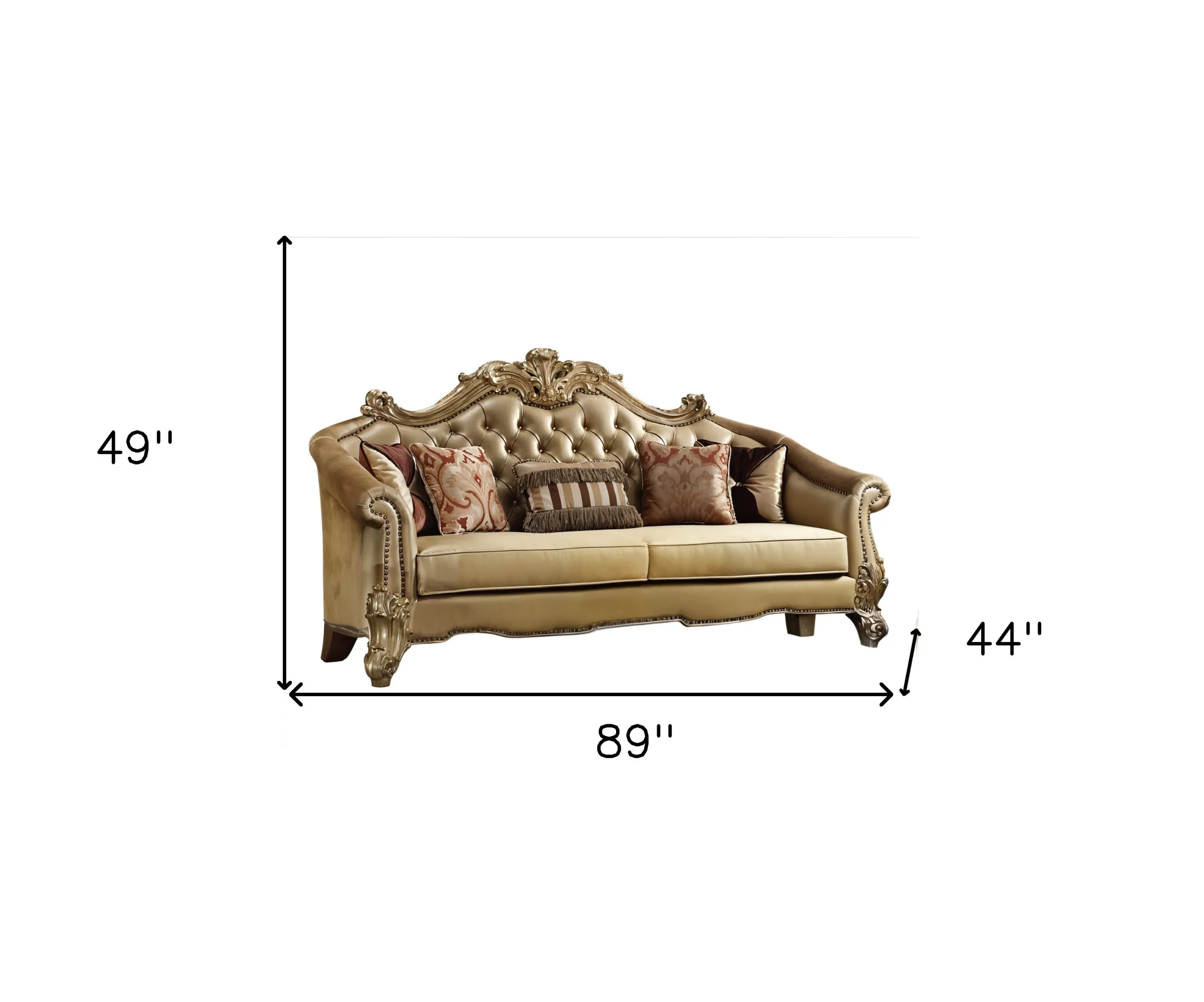 Bone Faux Leather Sofa And Toss Pillows With Gold Legs By Homeroots - Image 5