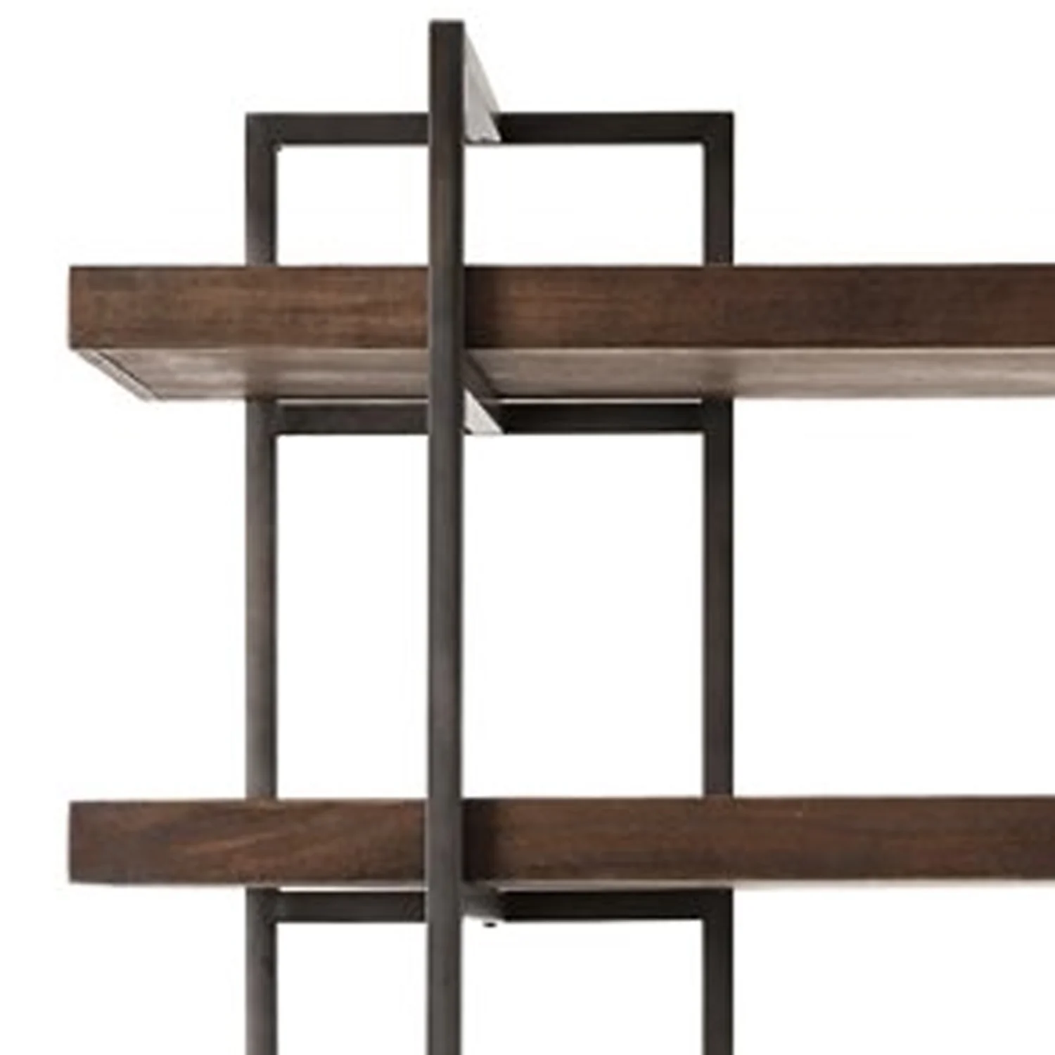 Bookcase with 5 Fixed Wooden Shelves and Metal Frame, Brown and Black By Benzara - Image 3