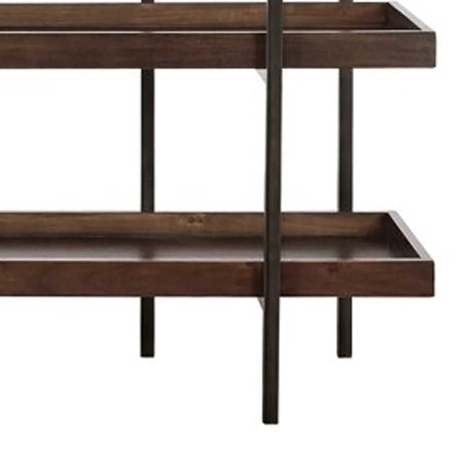 Bookcase with 5 Fixed Wooden Shelves and Metal Frame, Brown and Black By Benzara - Image 4