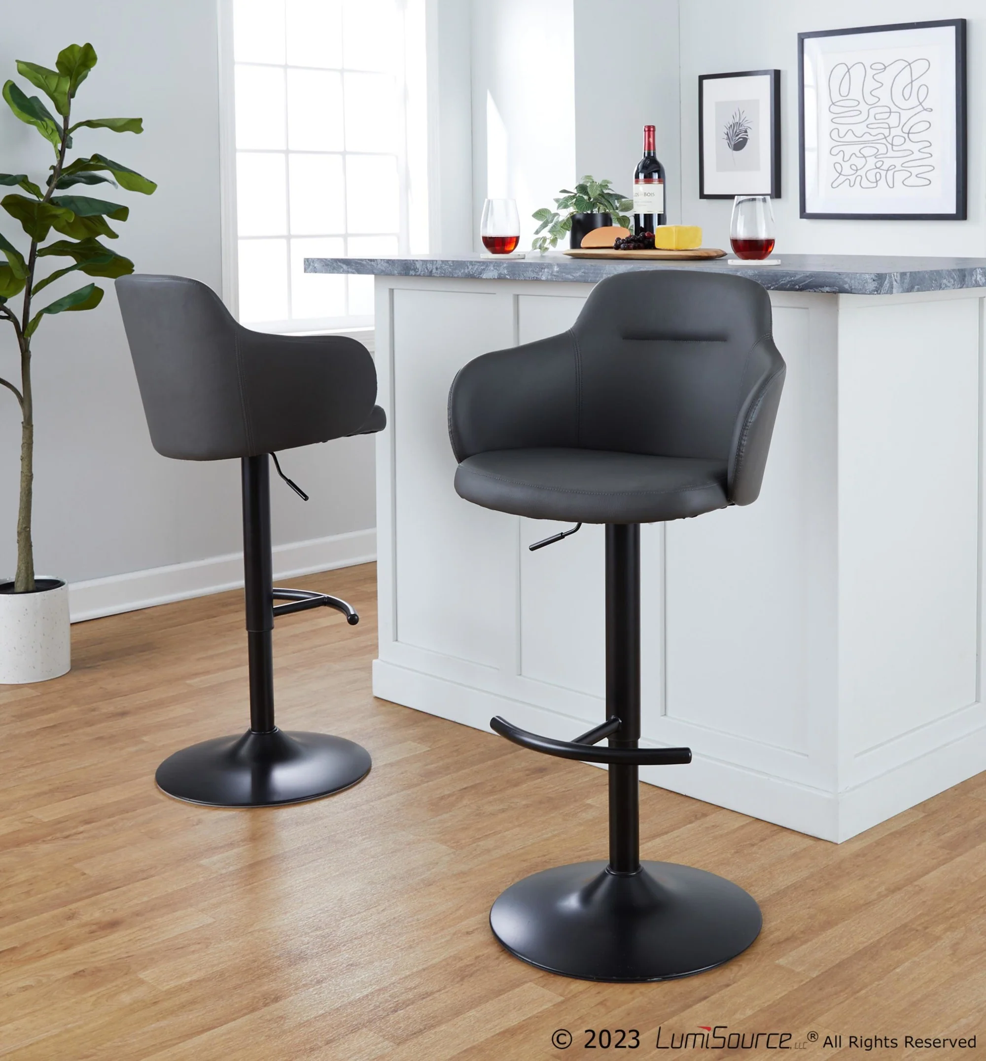 Boyne Adjustable Barstool - Set of 2 By LumiSource - BS-BOYNEPU-RT2 BKGY2 - Image 2