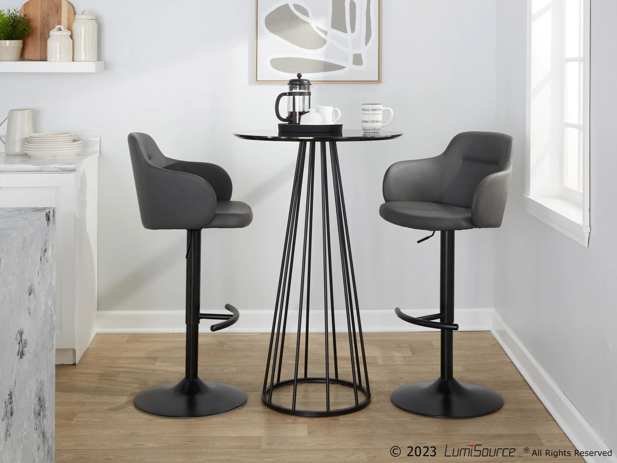 Boyne Adjustable Barstool - Set of 2 By LumiSource - BS-BOYNEPU-RT2 BKGY2 - Image 4
