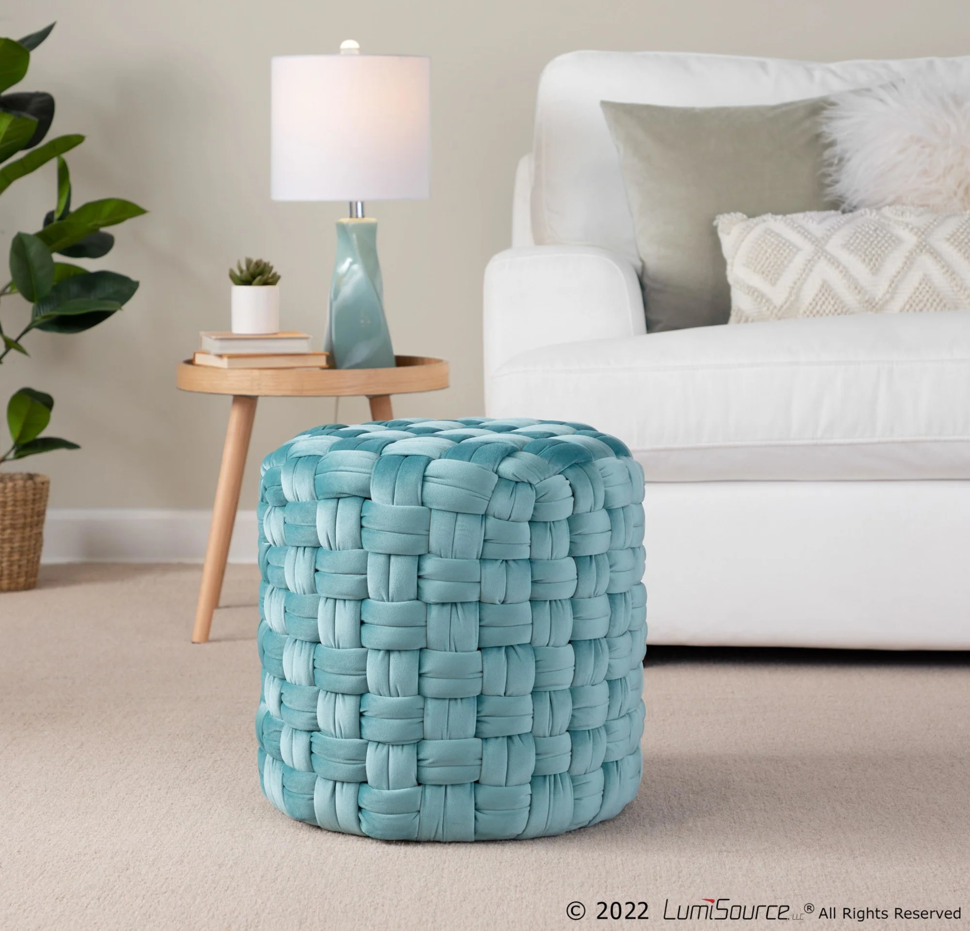 Braided Round 16" Ottoman Cream By LumiSource - Image 11