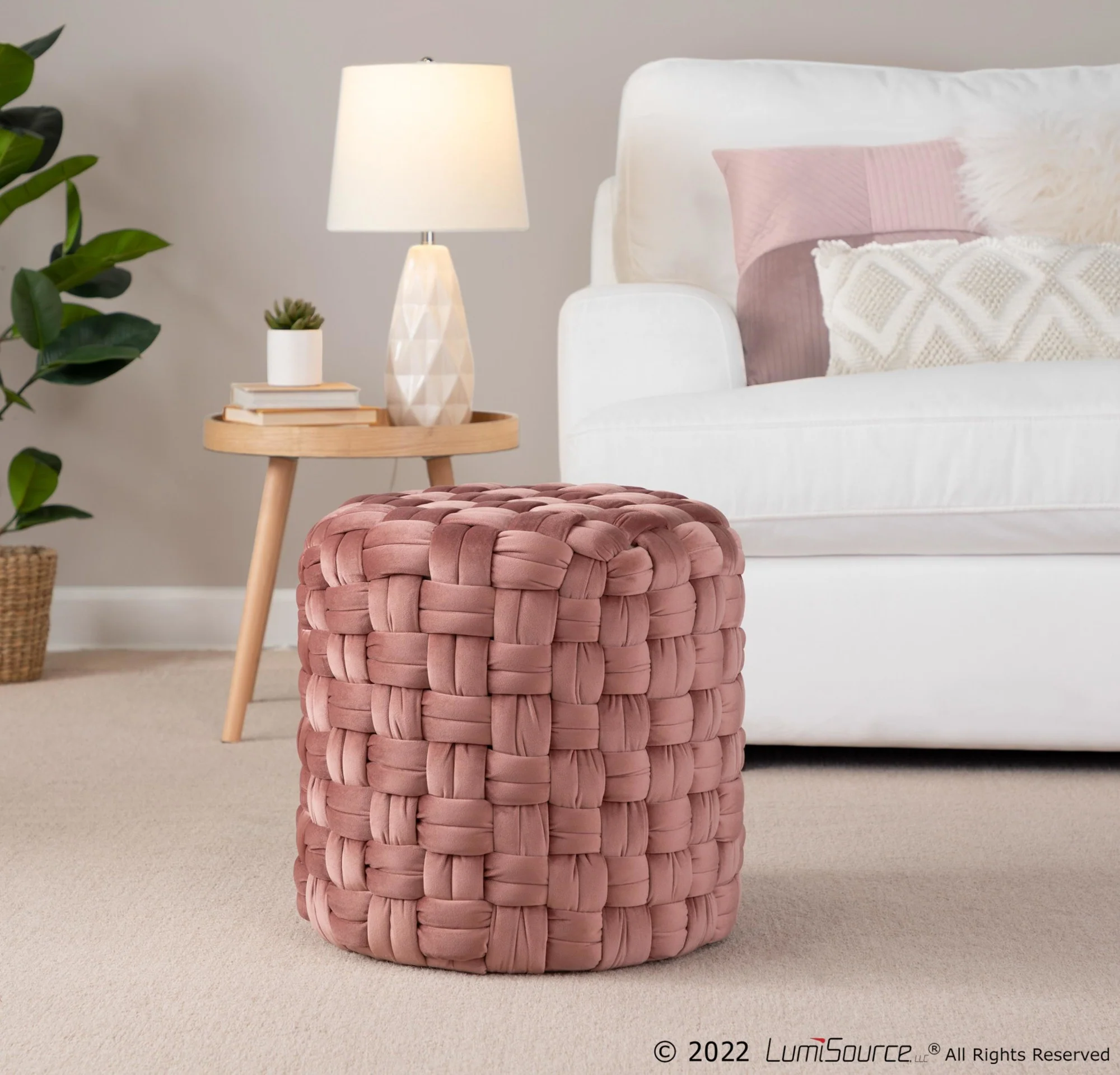 Braided Round 16" Ottoman Cream By LumiSource - Image 15