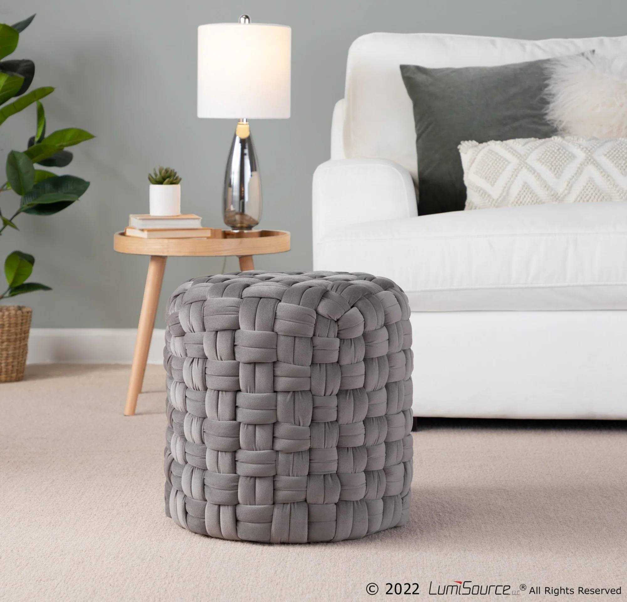 Braided Round 16" Ottoman Cream By LumiSource - Image 7