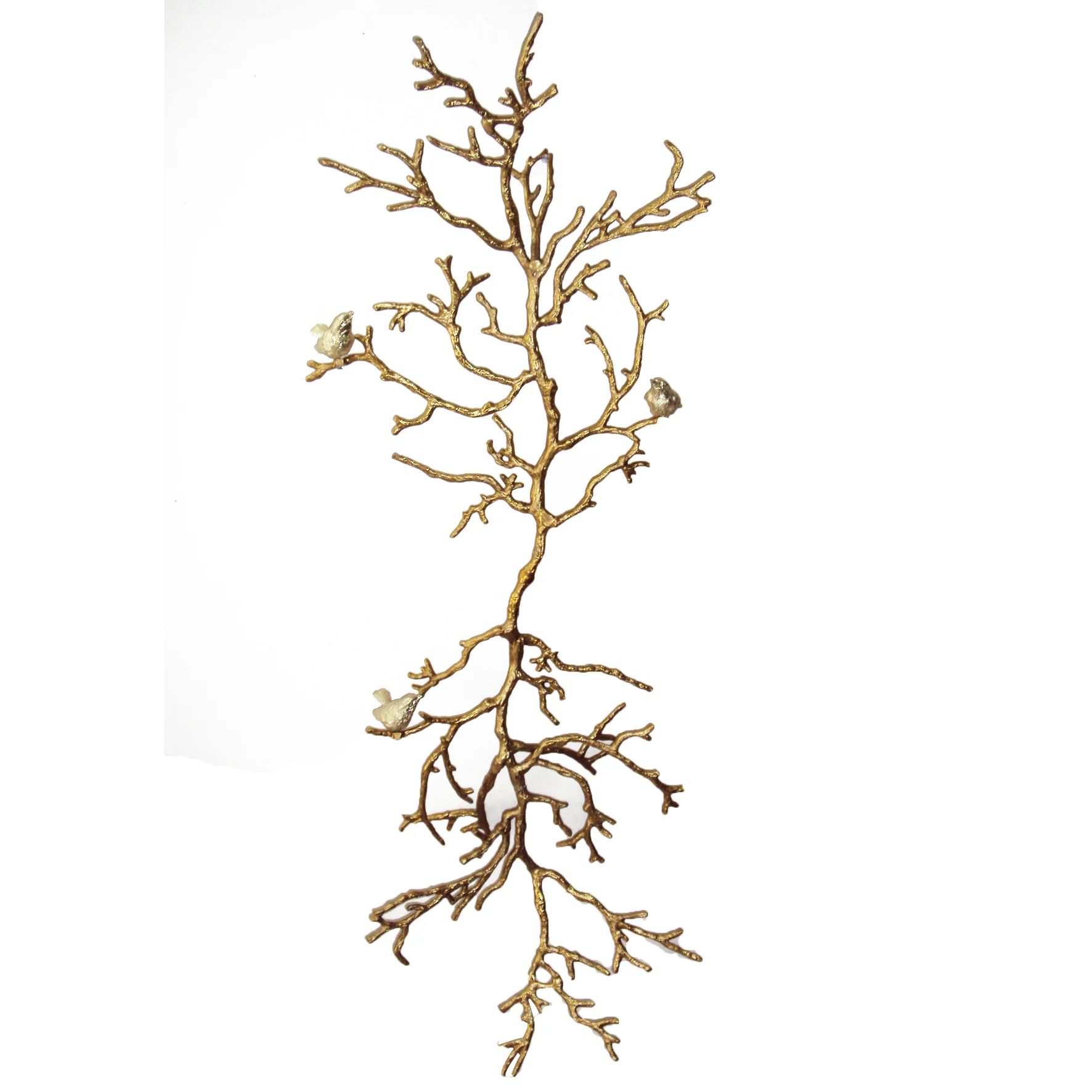 Branch Shape Aluminum WallDecor with Four Bird Accents, Gold By Benzara - Image 4