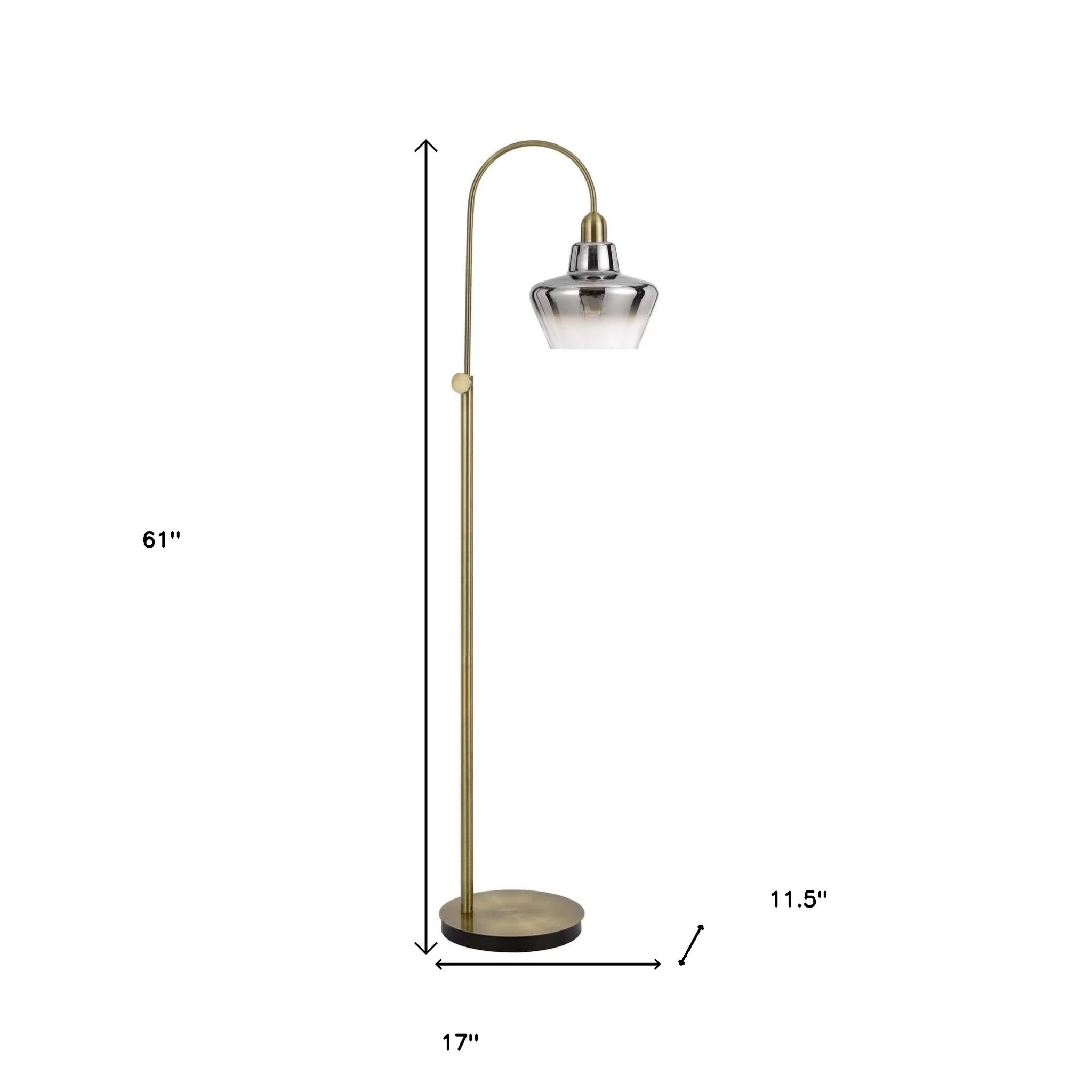 Brass Adjustable Arc Floor Lamp With Antiqued Brass Mirrored Glass Novelty Shade By Homeroots - Image 3