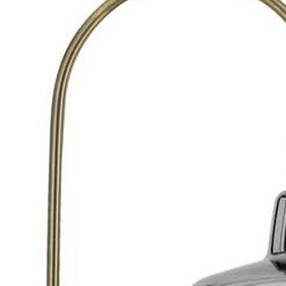 Brass Adjustable Arc Floor Lamp With Antiqued Brass Mirrored Glass Novelty Shade By Homeroots - Image 4