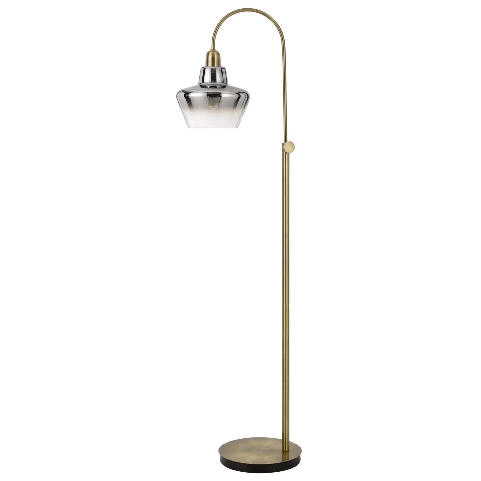 Brass Adjustable Arc Floor Lamp With Antiqued Brass Mirrored Glass Novelty Shade By Homeroots - Image 6