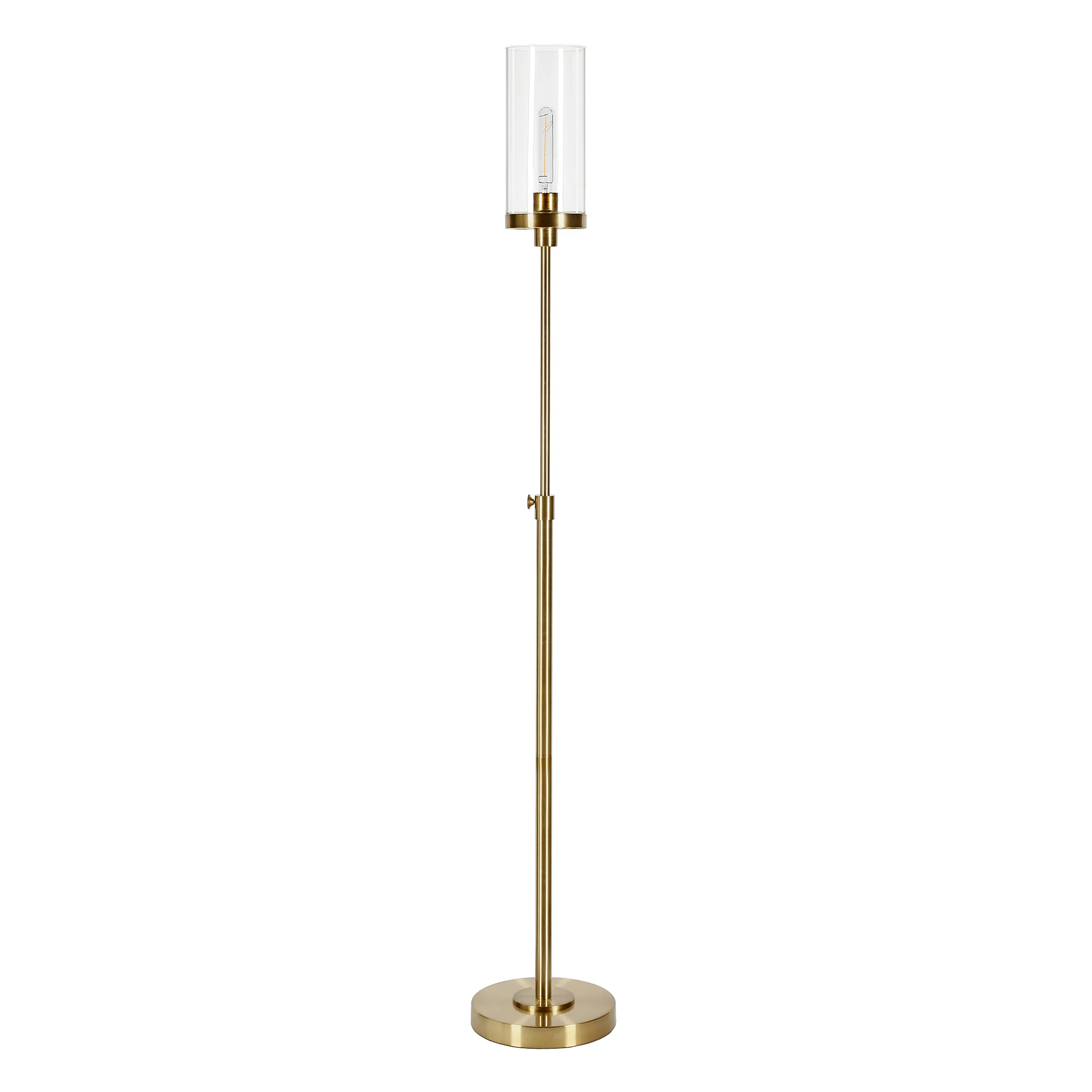Brass Adjustable Torchiere Floor Lamp With Clear Glass Cylinder Shade By Homeroots - Image 3