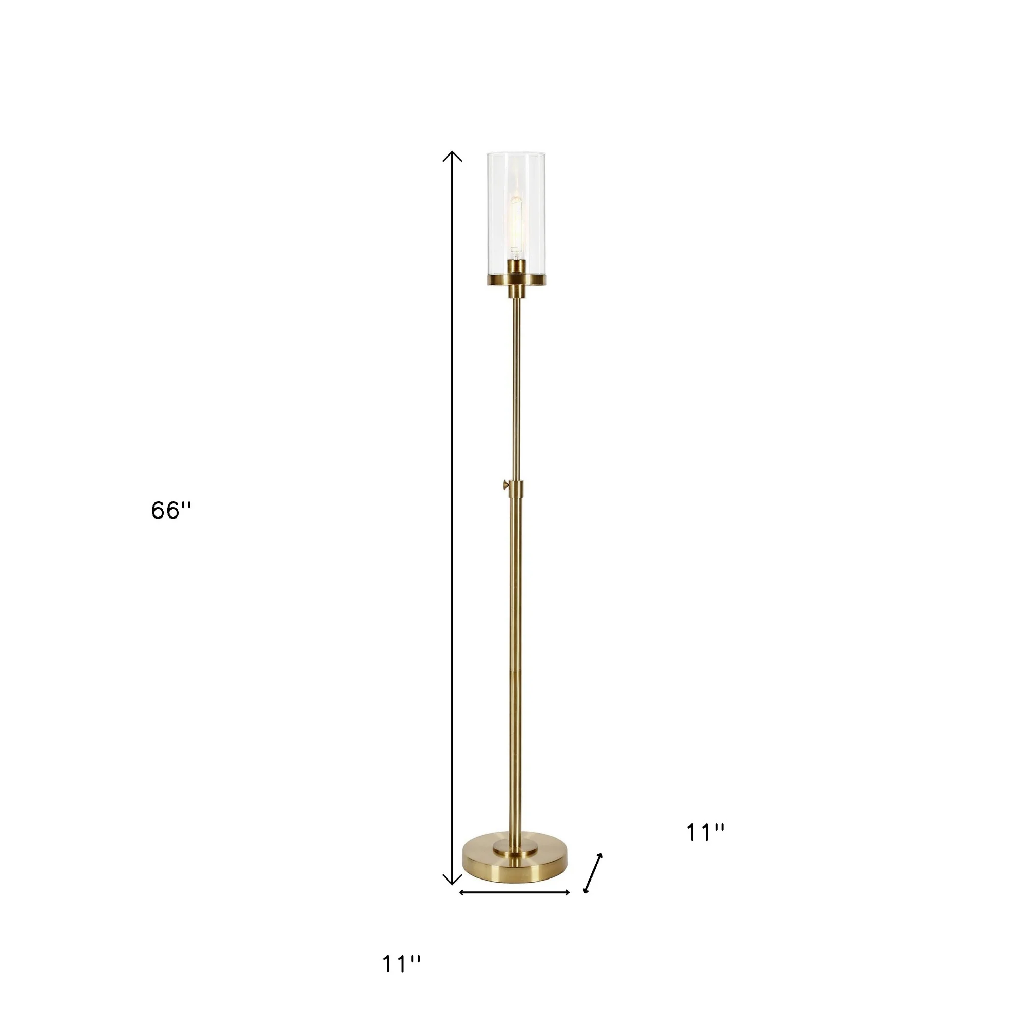 Brass Adjustable Torchiere Floor Lamp With Clear Glass Cylinder Shade By Homeroots - Image 7