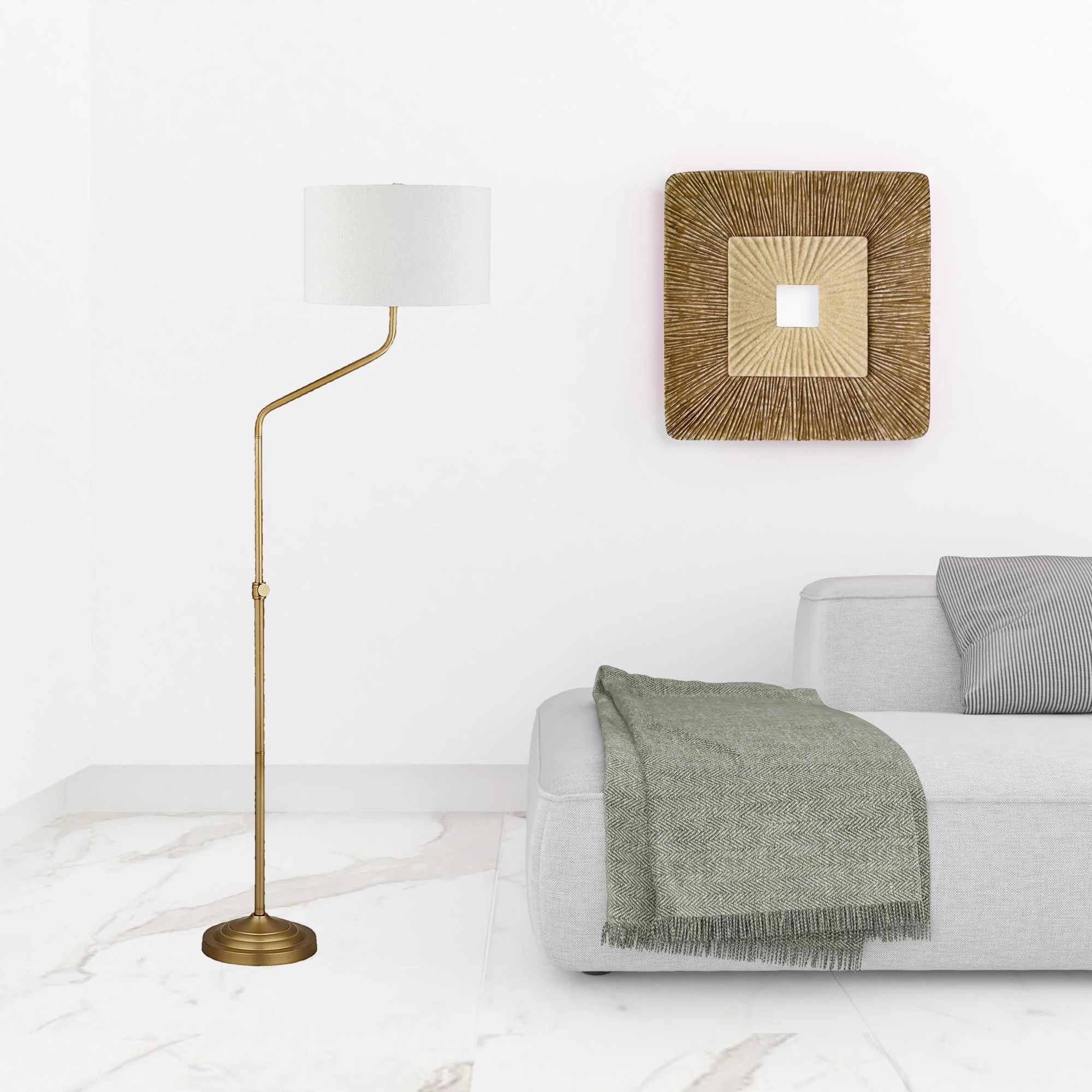 Brass Adjustable Traditional Shaped Floor Lamp With White Frosted Glass Drum Shade By Homeroots - Image 4