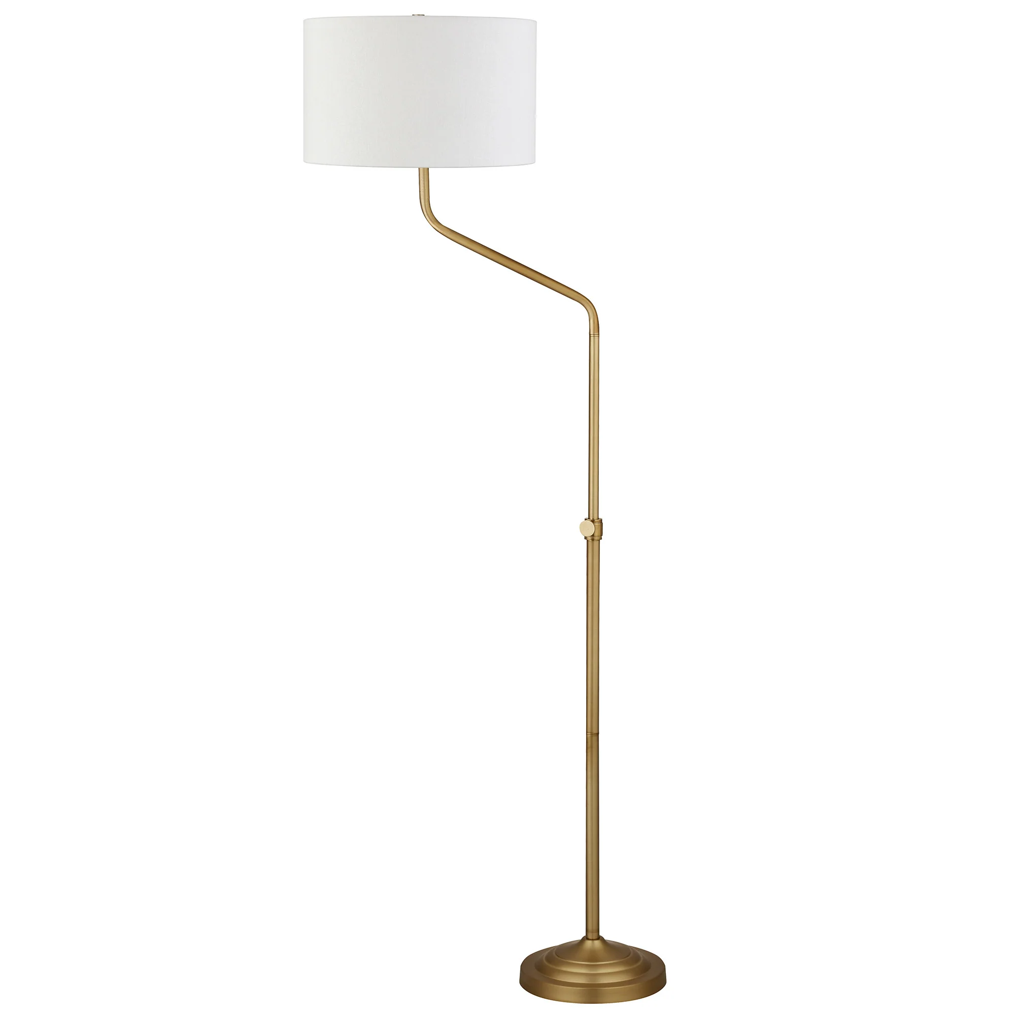 Brass Adjustable Traditional Shaped Floor Lamp With White Frosted Glass Drum Shade By Homeroots - Image 7
