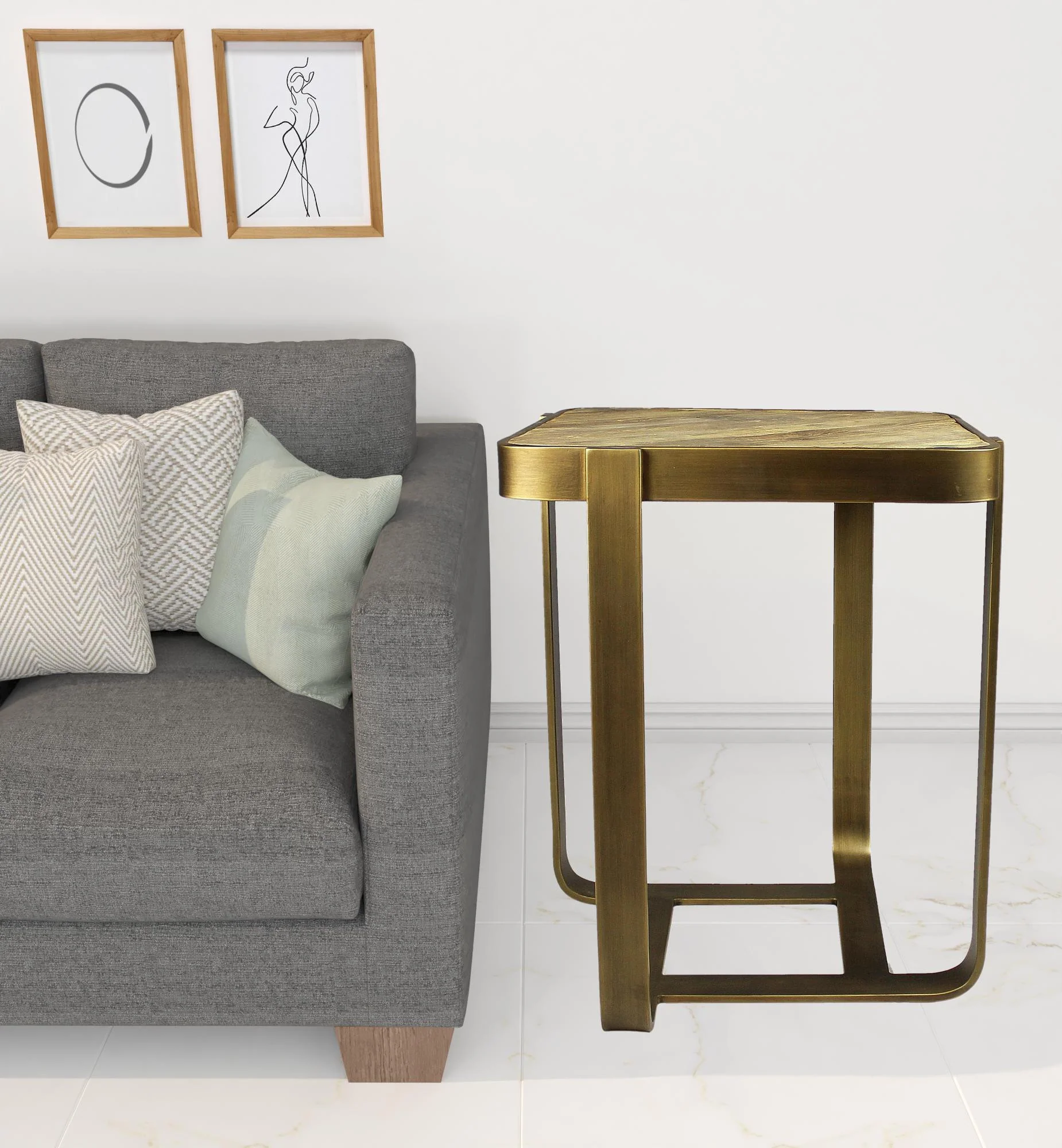 Brass And Brown Solid Wood And Iron Square End Table By Homeroots - Image 2