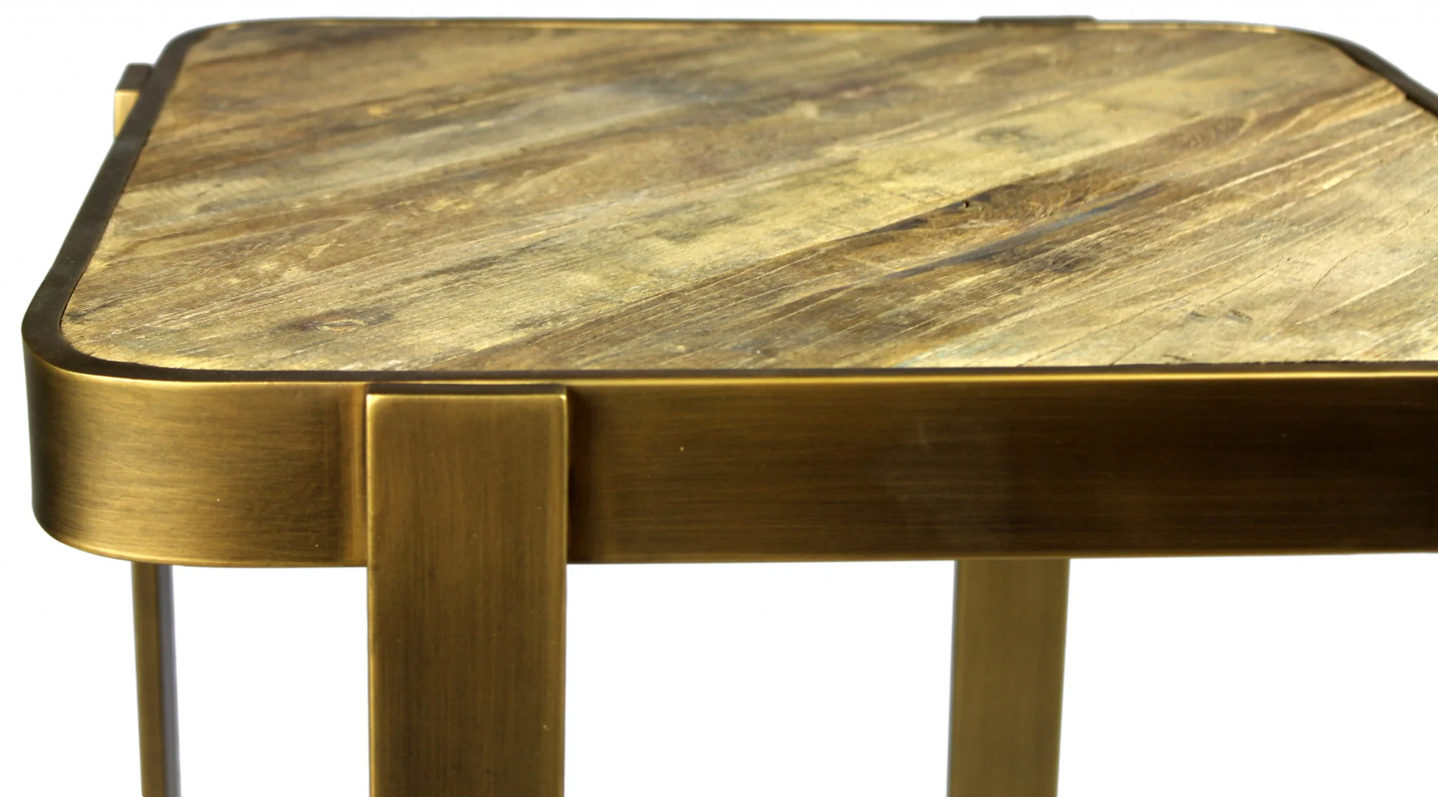 Brass And Brown Solid Wood And Iron Square End Table By Homeroots - Image 3