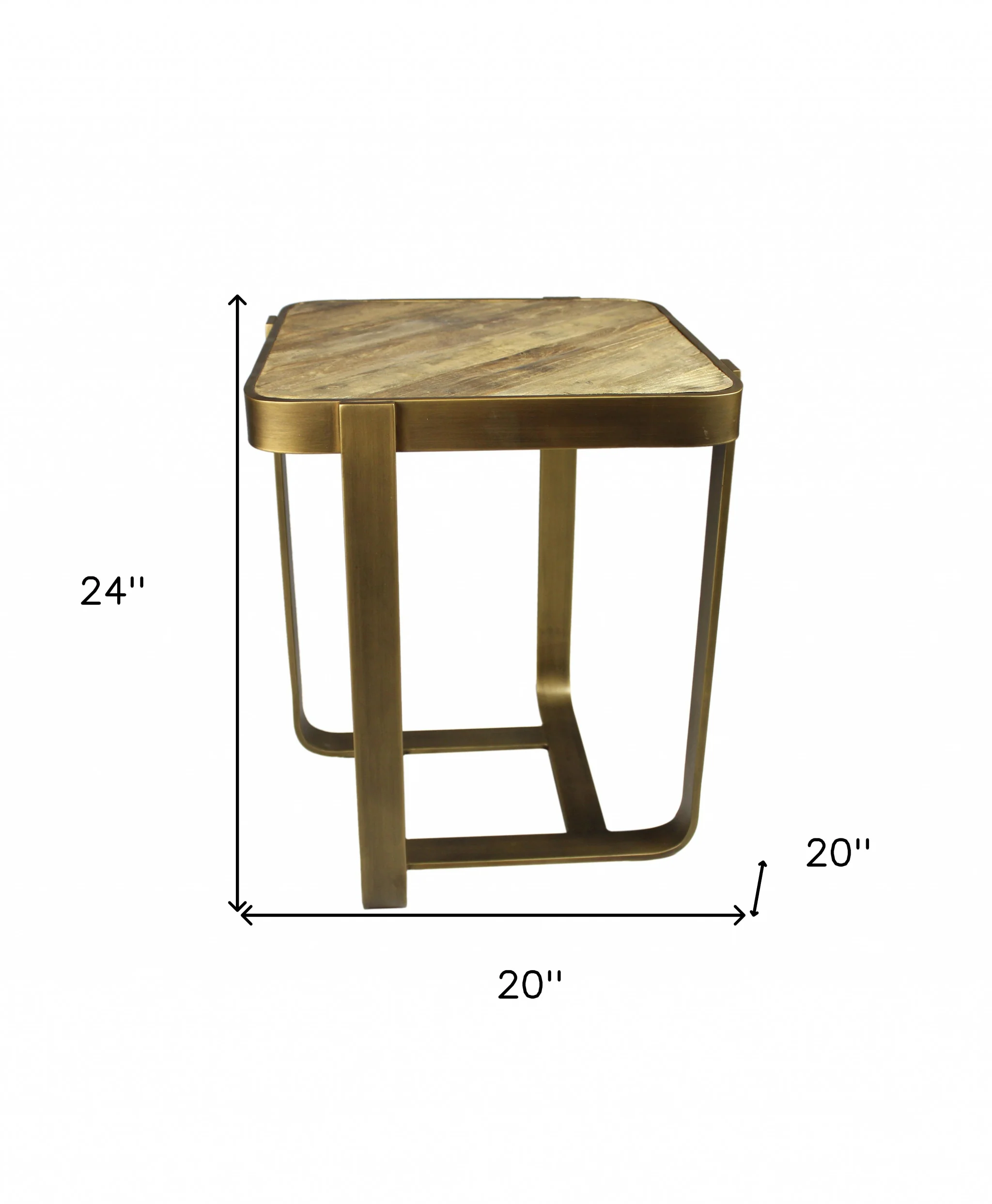 Brass And Brown Solid Wood And Iron Square End Table By Homeroots - Image 4
