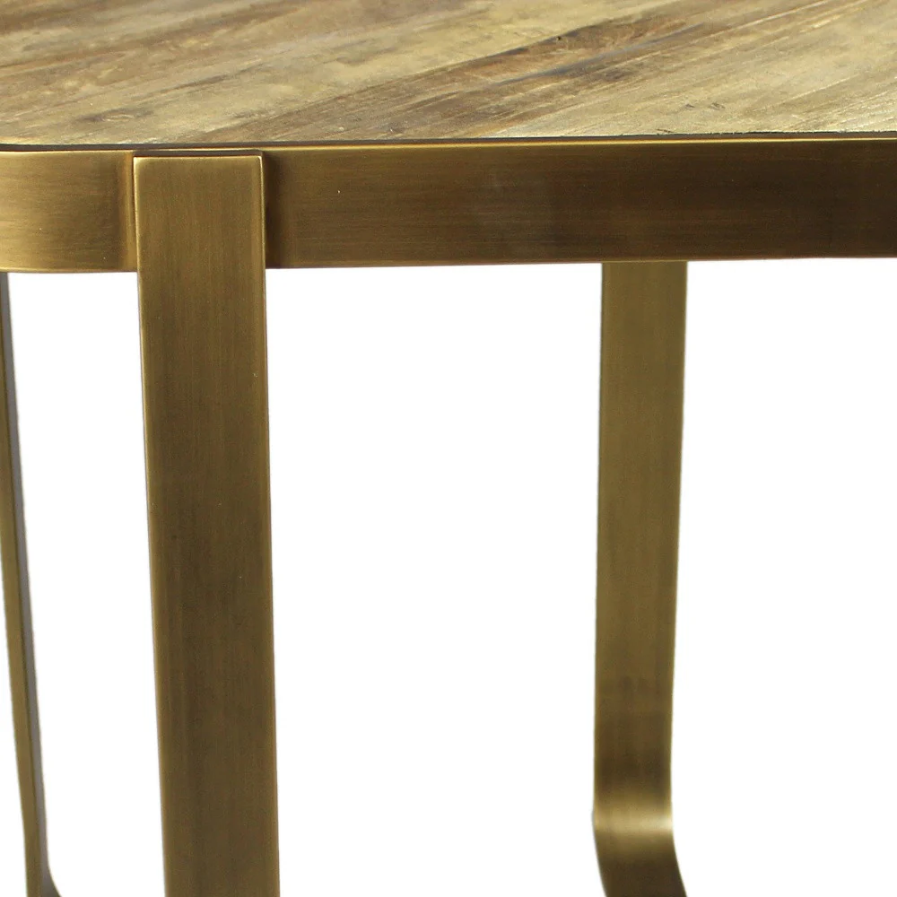 Brass And Brown Solid Wood And Iron Square End Table By Homeroots - Image 5