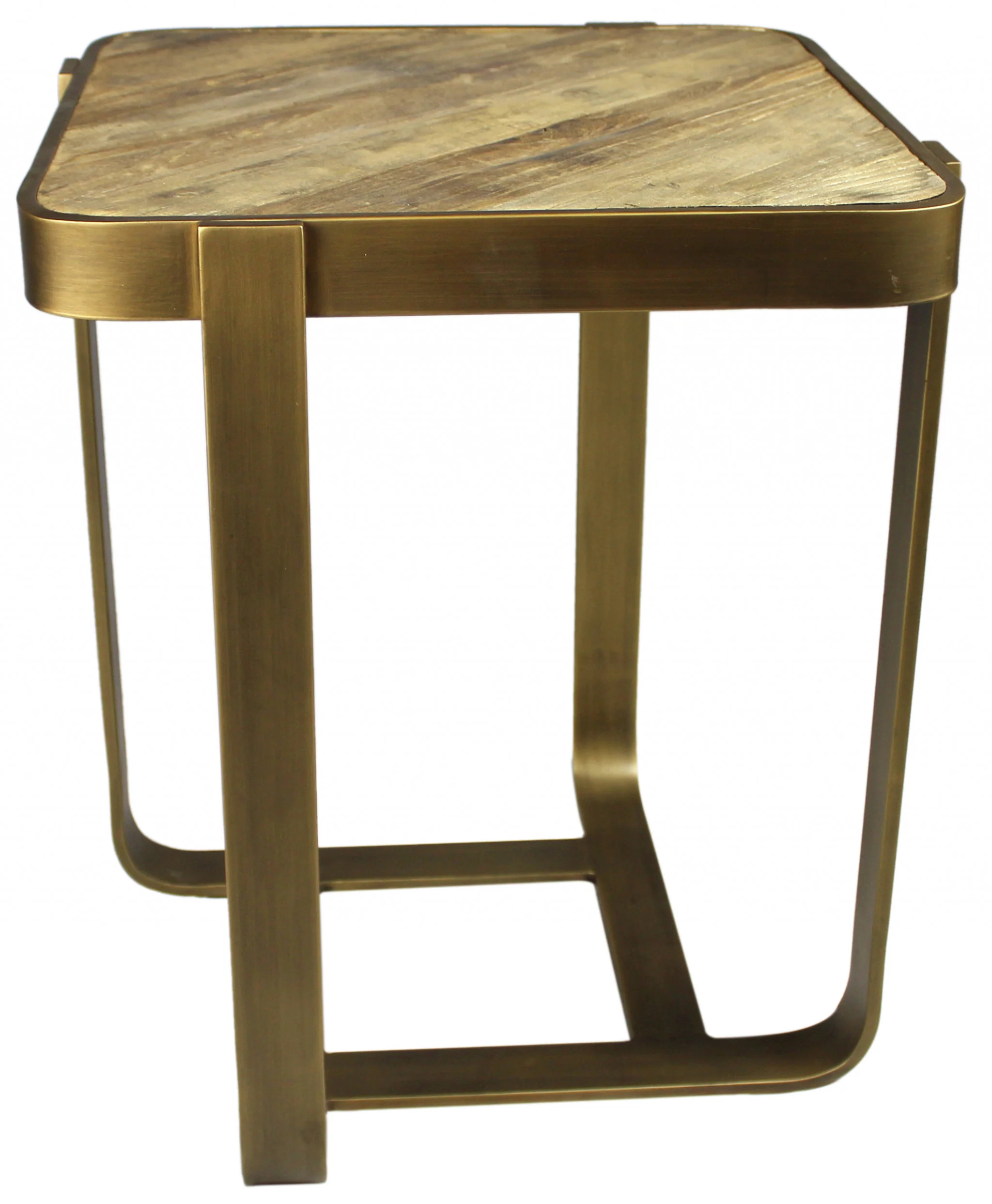 Brass And Brown Solid Wood And Iron Square End Table By Homeroots - Image 6