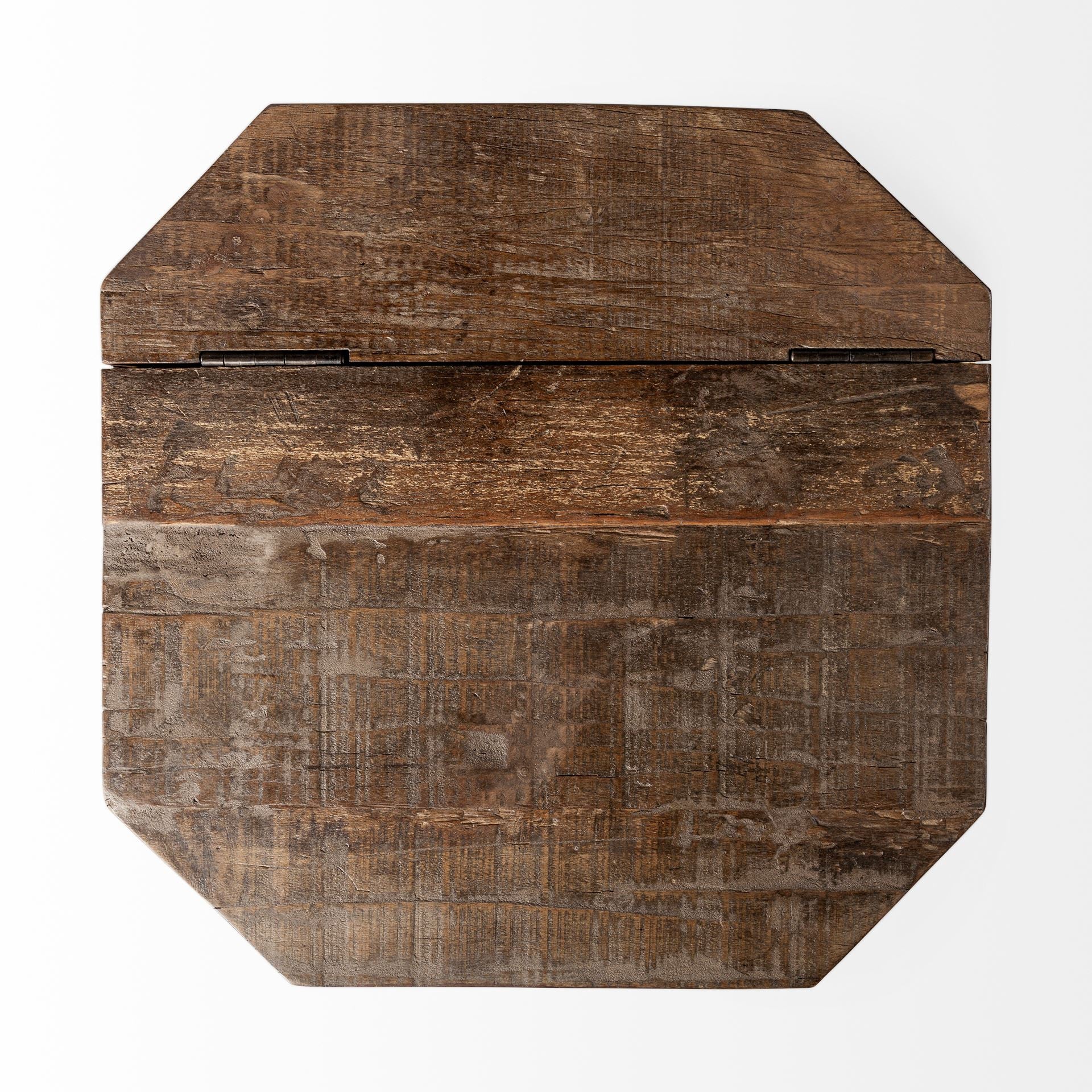 Brass and Natural Wood Side Table with Hexagonal Hinged-Top By Homeroots - Image 3
