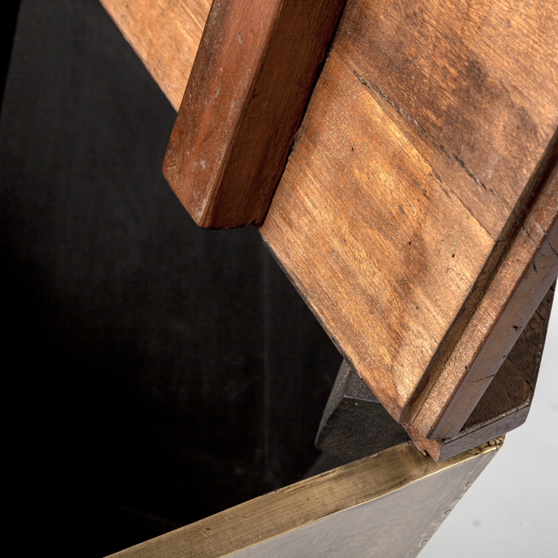 Brass and Natural Wood Side Table with Hexagonal Hinged-Top By Homeroots - Image 4