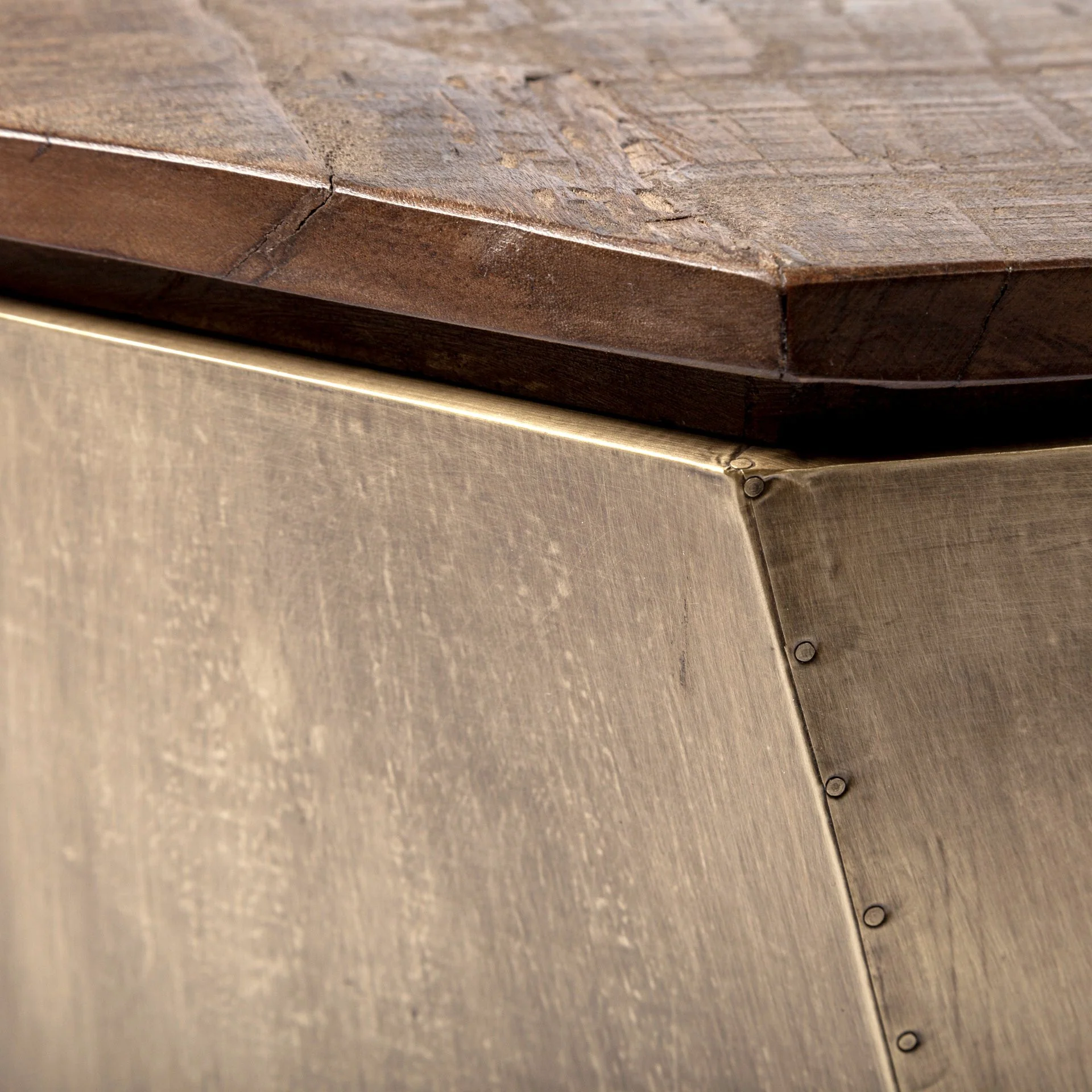 Brass and Natural Wood Side Table with Hexagonal Hinged-Top By Homeroots - Image 5