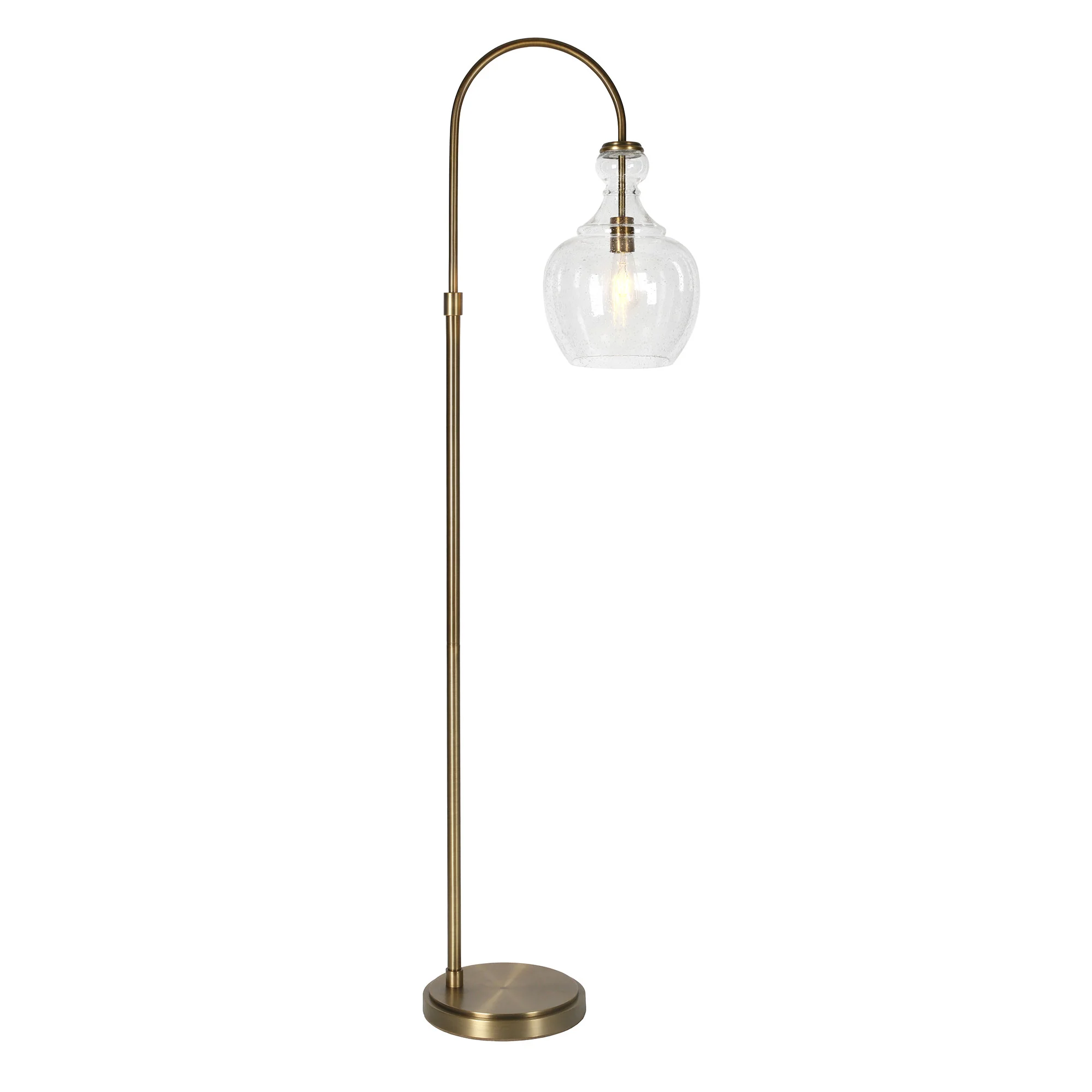 Brass Arched Floor Lamp With Clear Seeded Glass Dome Shade By Homeroots - Image 2