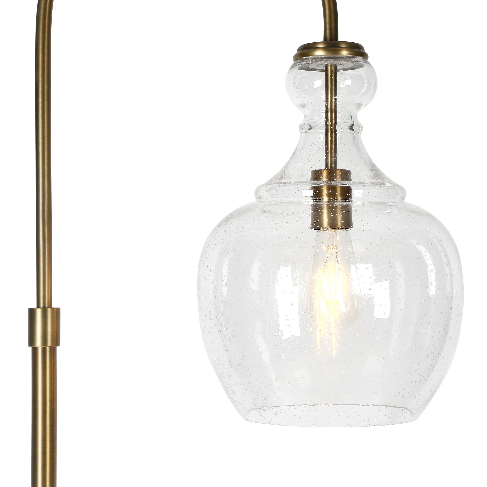 Brass Arched Floor Lamp With Clear Seeded Glass Dome Shade By Homeroots - Image 4